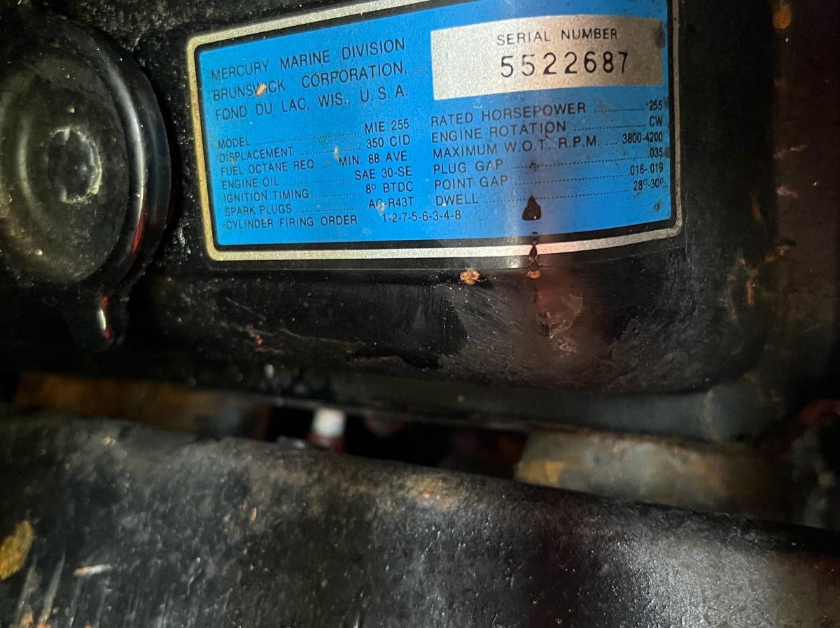 Engine plate of a Mercury Marine MIE 255 engine.