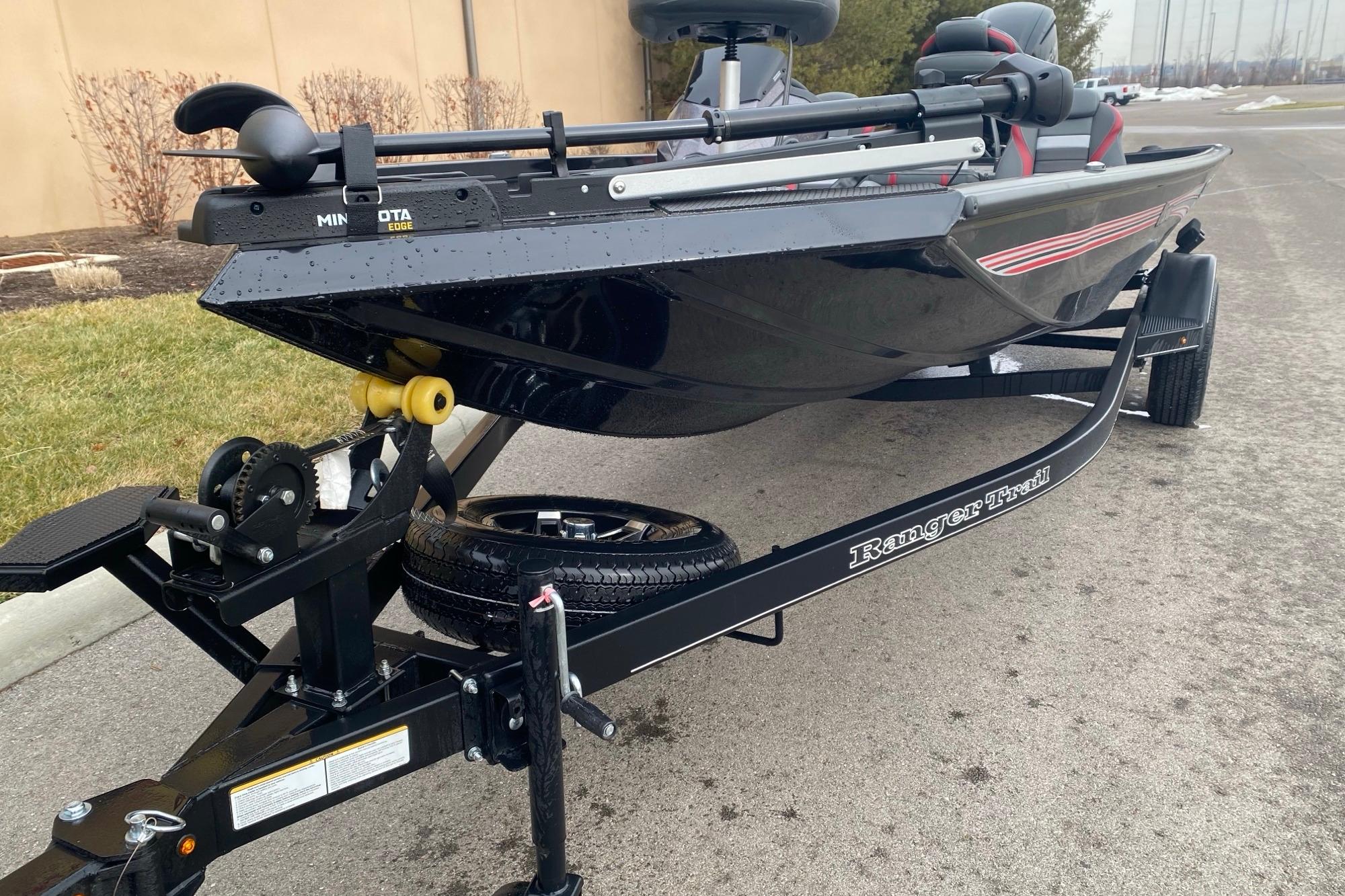 2025 Ranger RT178 boat on trailer, featuring Minn Kota Edge trolling motor.