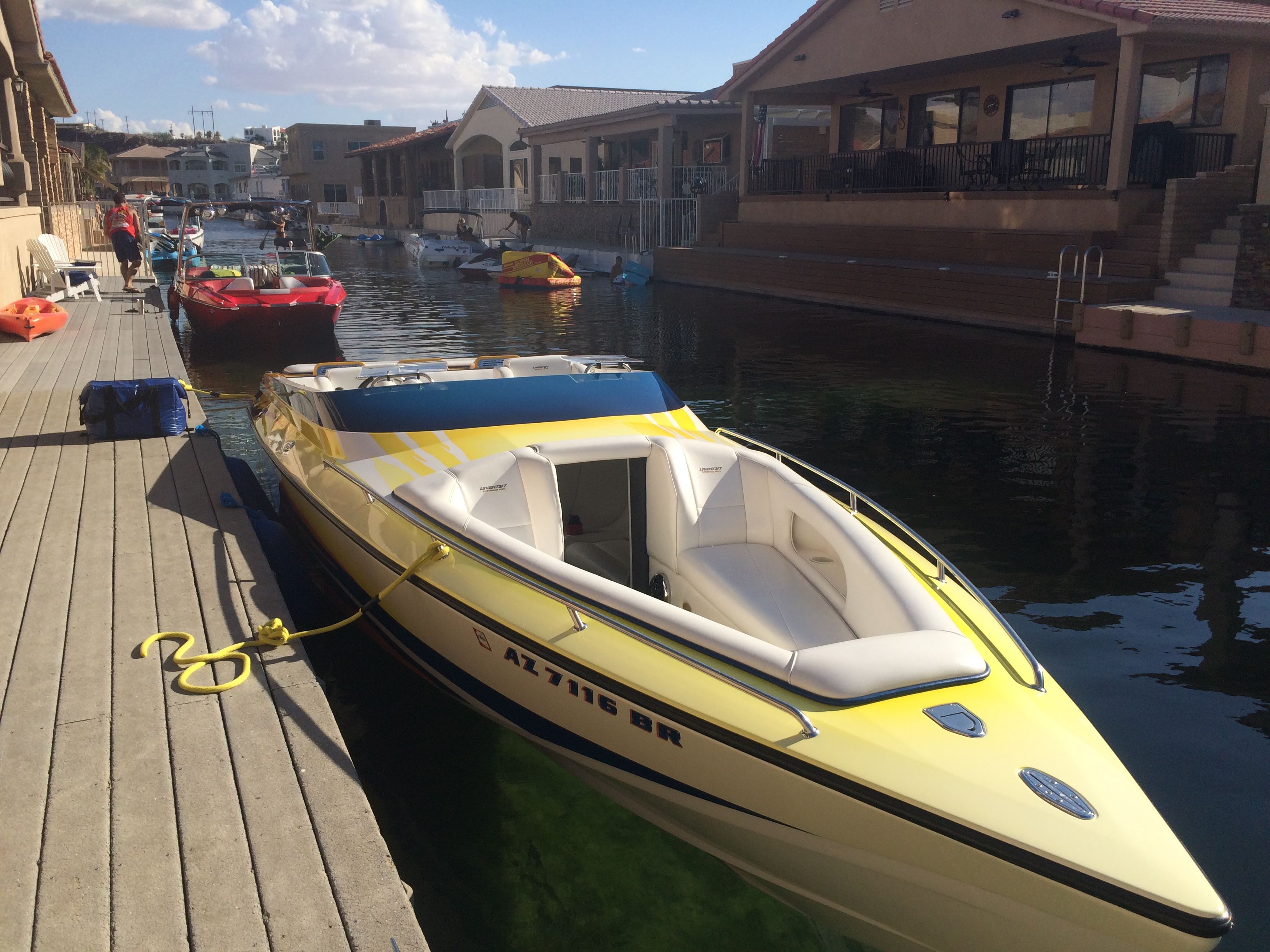 2002 Lavey Craft 2750 NUERA boat docked.