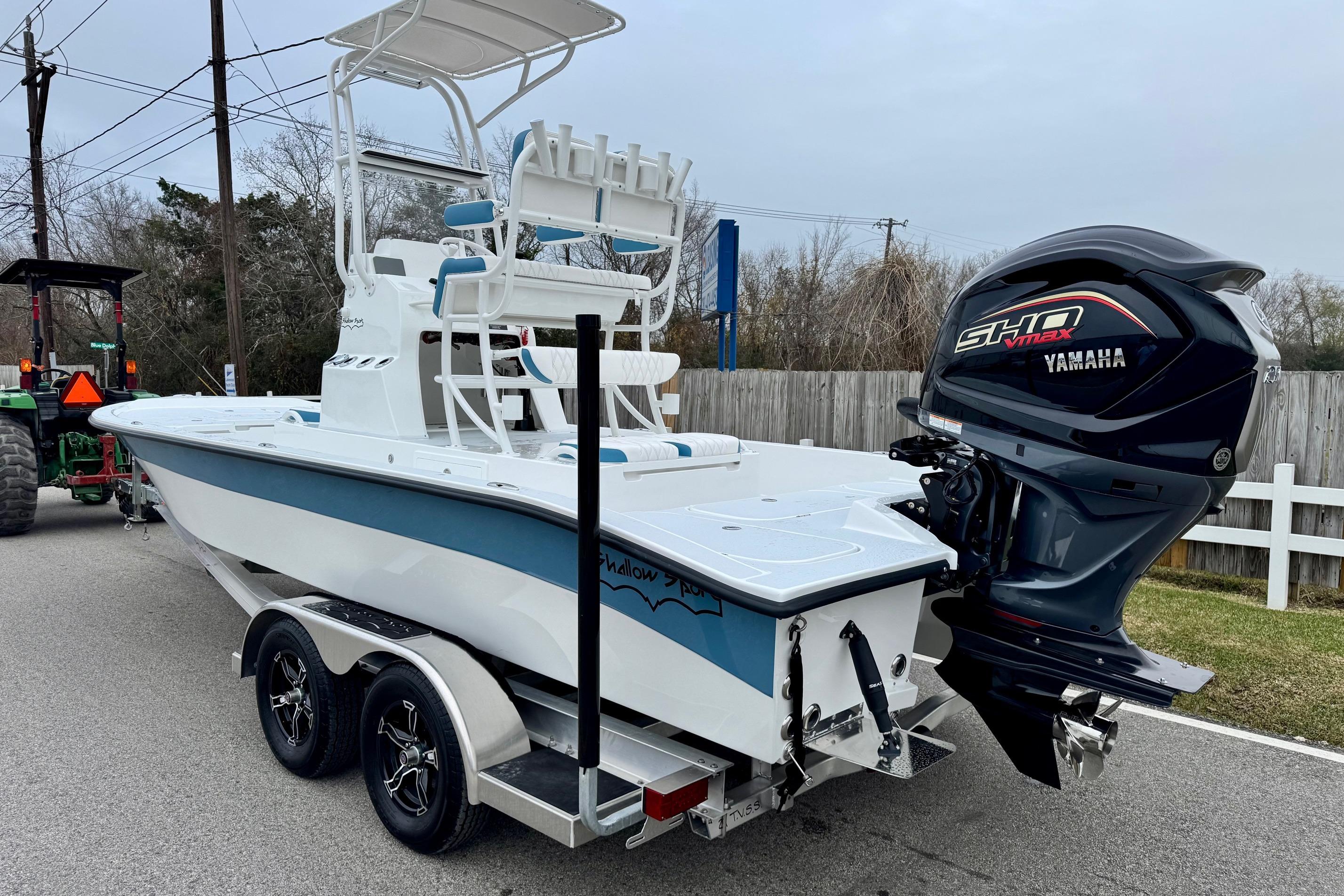 2026 Shallow Sport 24 Modified V boat with Yamaha engine on trailer.