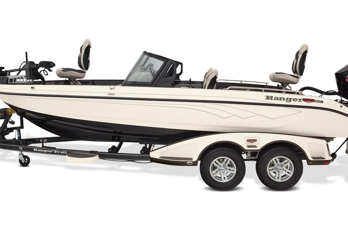 Manufacturer Provided Image: 2026 Ranger 620xFS Pro fishing boat on trailer, side view.