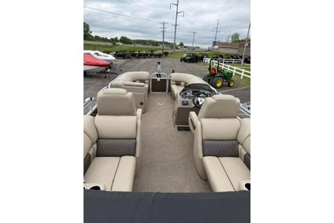 2022 SUNTRACKER Party Barge 22 pontoon boat with spacious seating and modern design.