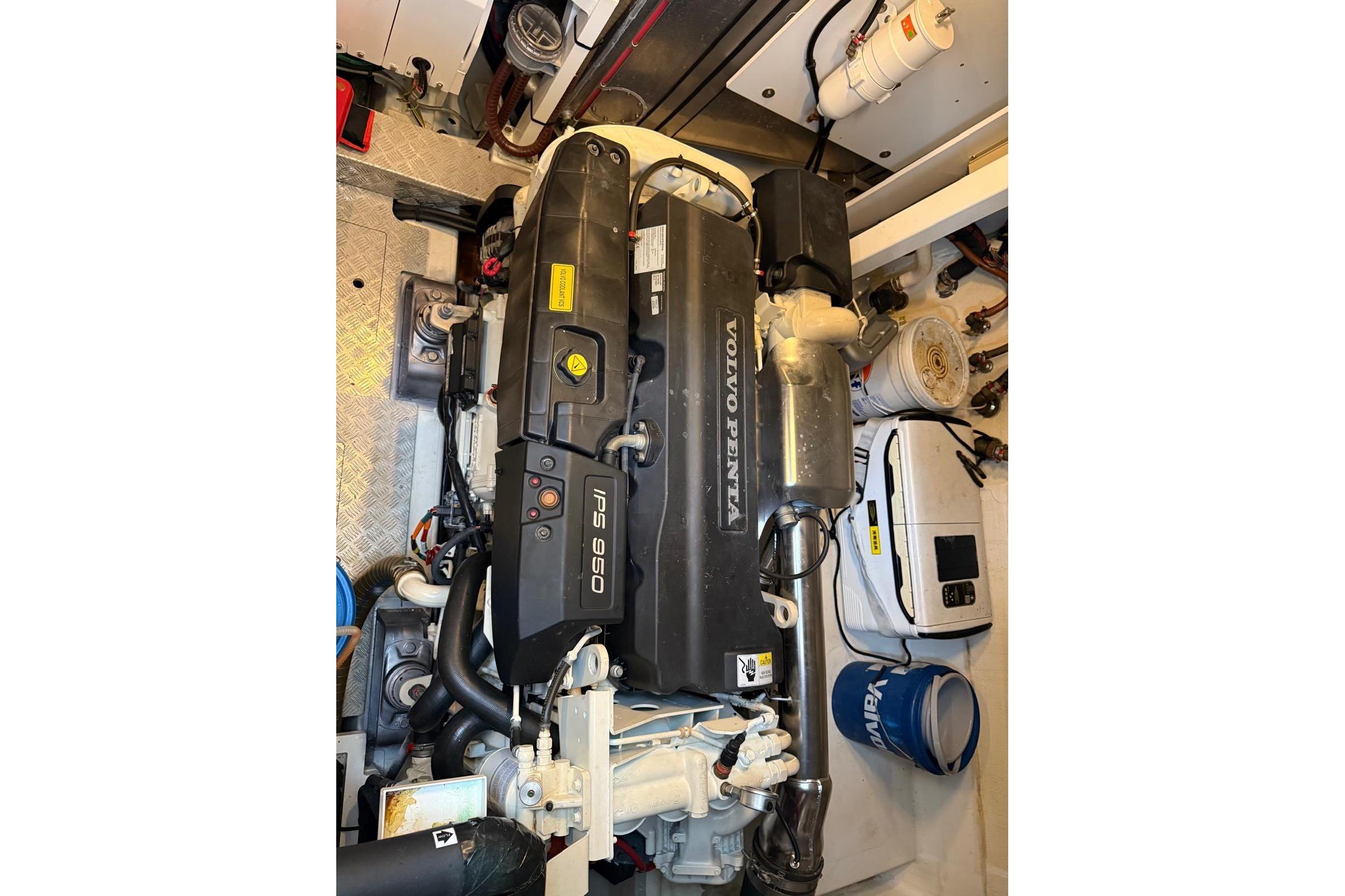 Engine room featuring a Volvo Penta IPS 950 in a 2019 Prestiage 630 yacht.