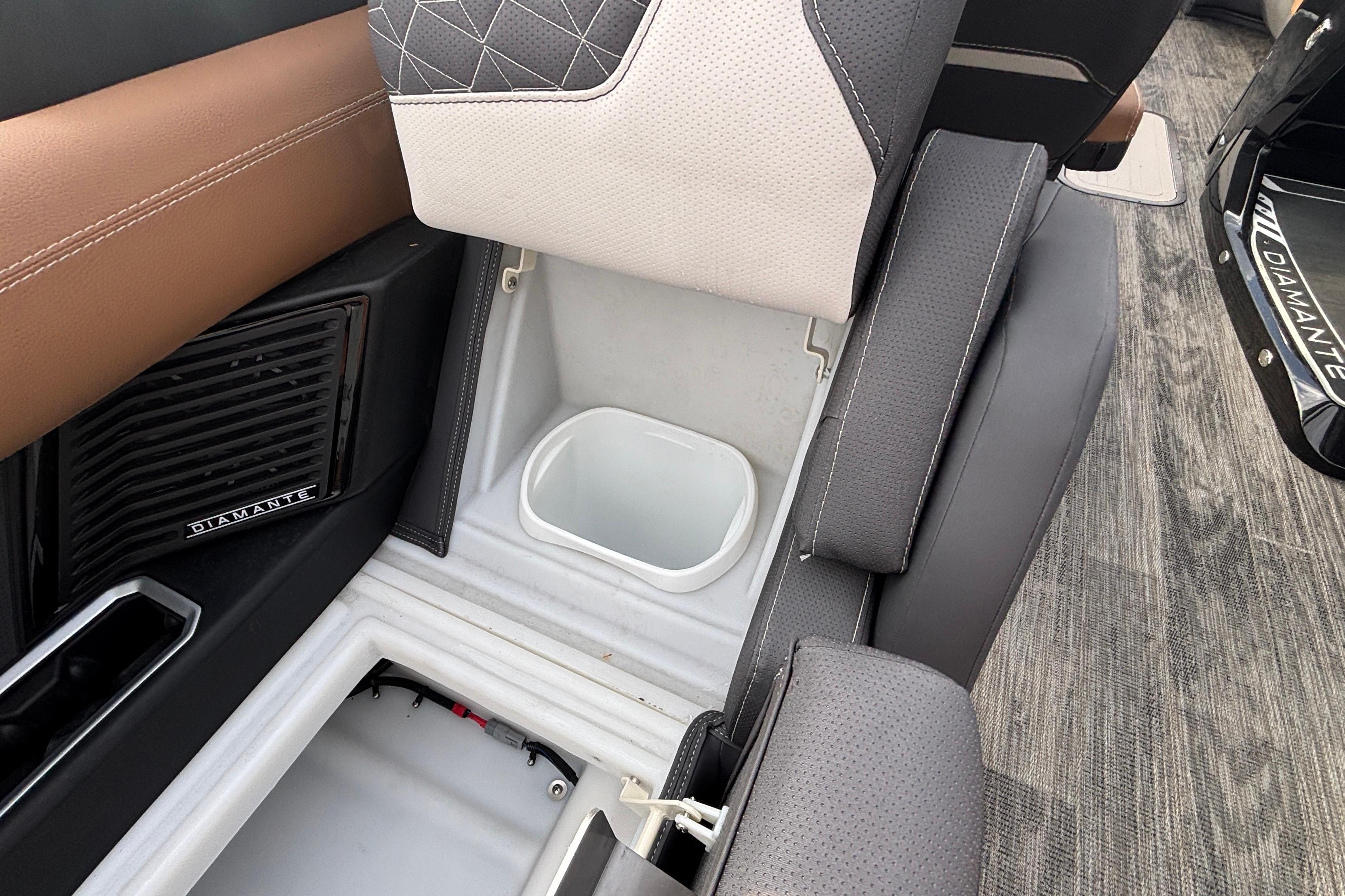 Interior of 2026 Viaggio Diamante U 26 with storage compartment and modern seating design.