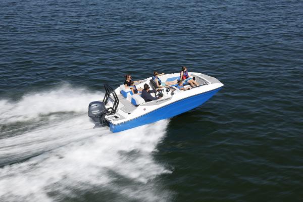 2025 Starcraft SV 16 OB boat cruising on open water with passengers.