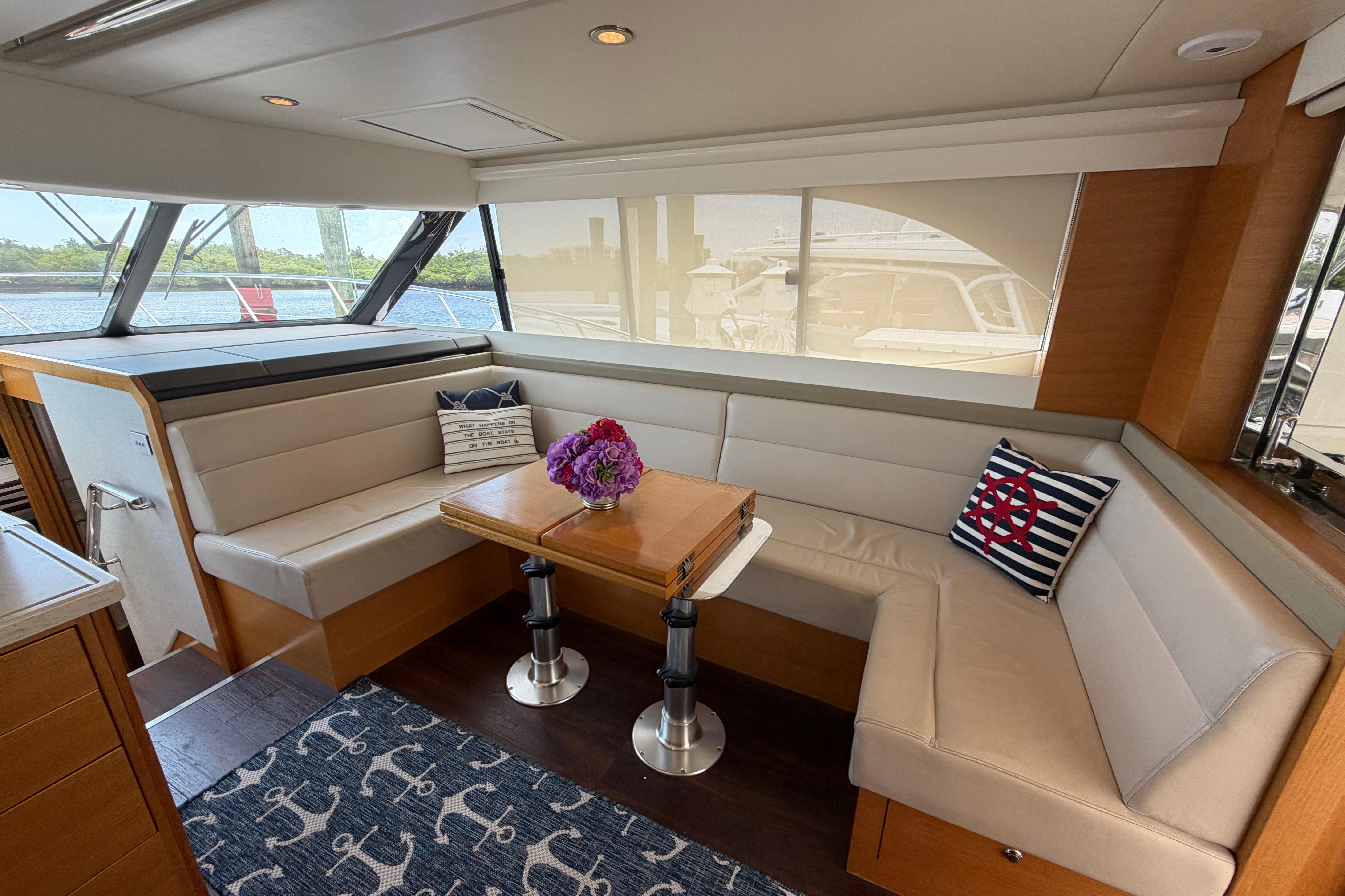 Starboard seating with foldaway cherry table