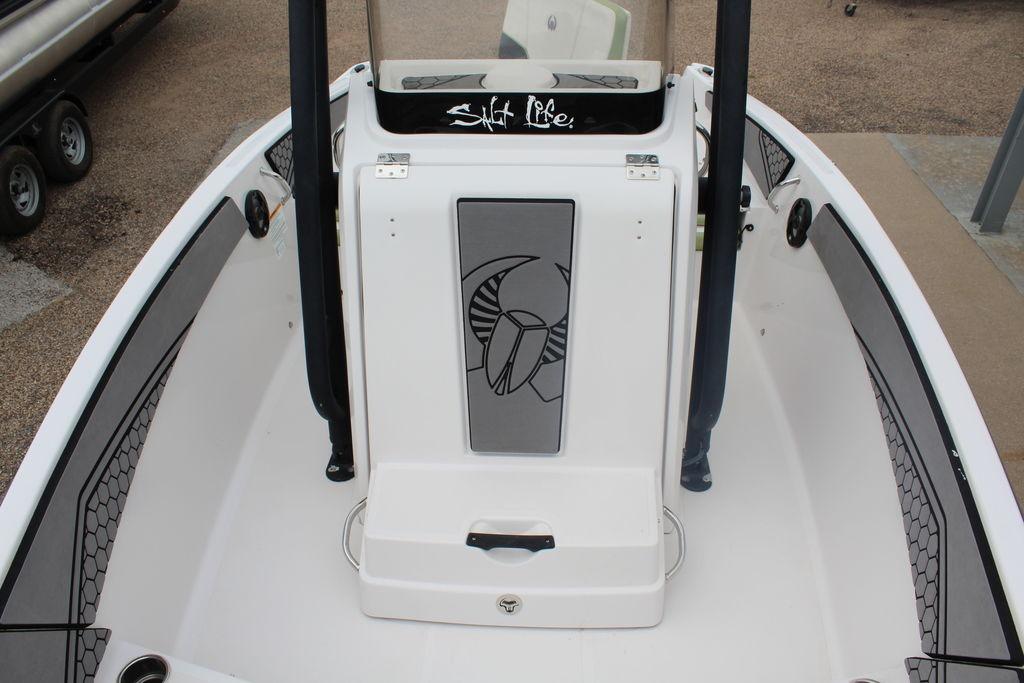 2017 Scarab 195 boat interior with sleek design and "Salt Life" decal.