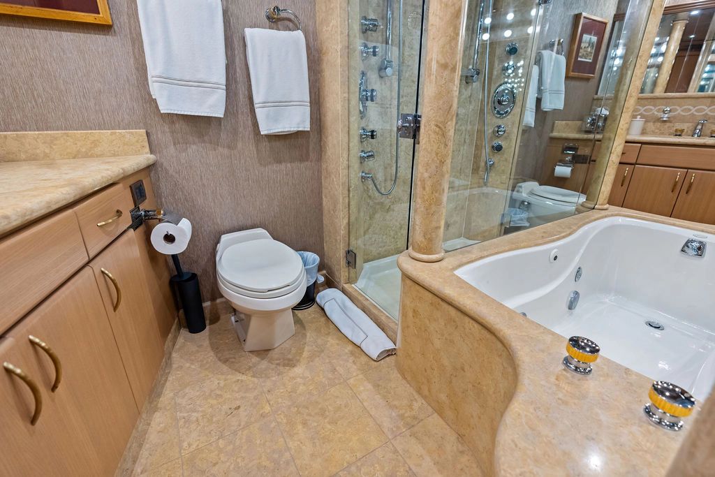 Luxurious bathroom on Westport 112 yacht, built in 1999.