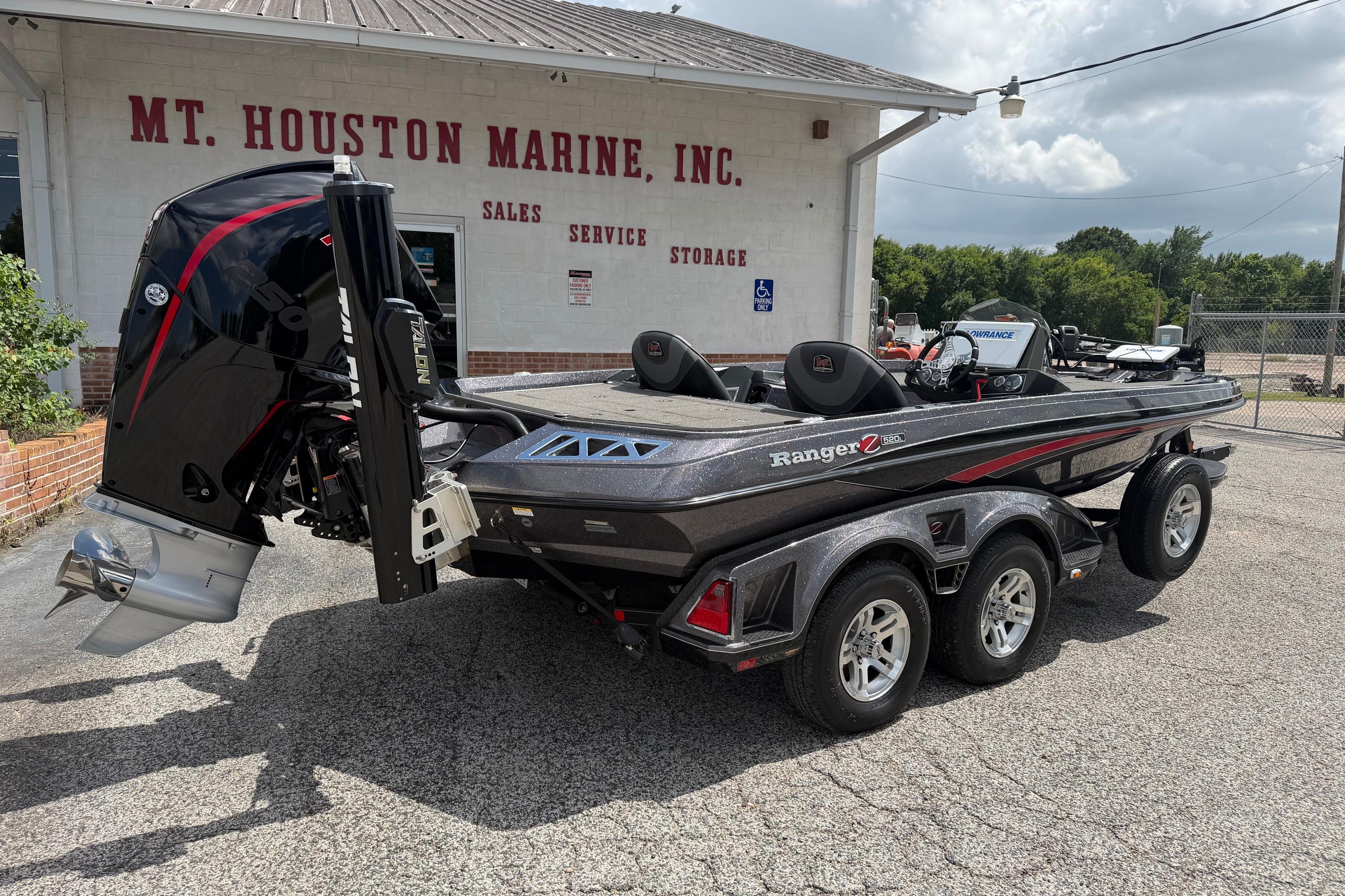 2020 Ranger Z520L boat at Mt. Houston Marine dealership, featuring sleek design and powerful engine.