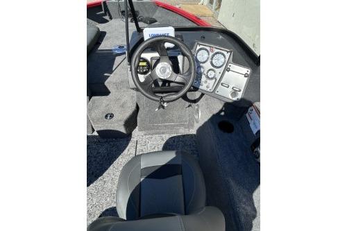2026 Tracker Pro Guide V-175 Combo boat interior with steering wheel and dashboard controls.