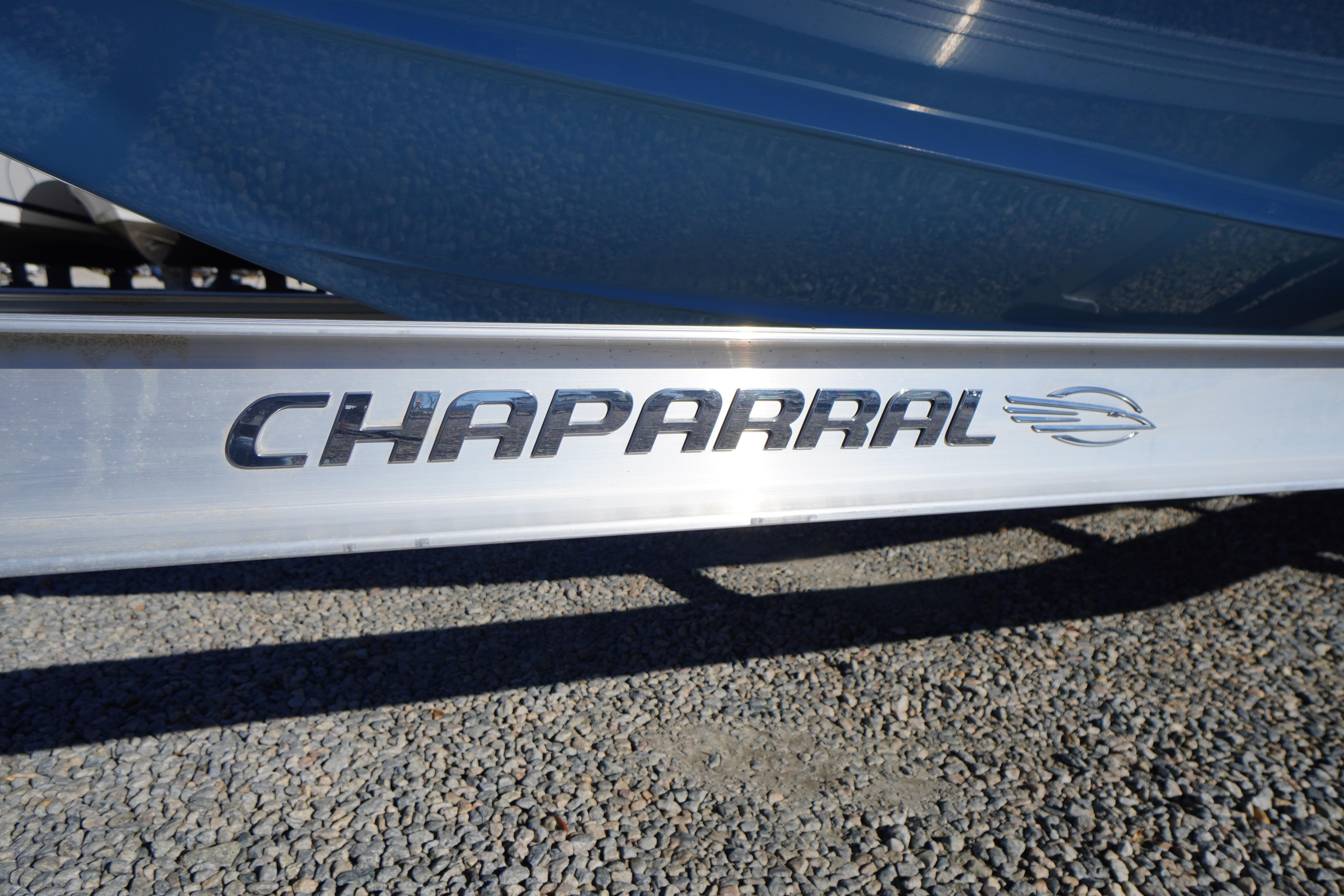 2026 Chaparral 23 SSi boat logo on metallic surface, close-up view.