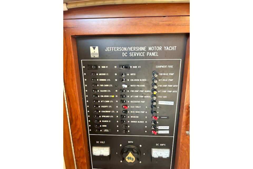 Control panel of a 1996 Jefferson 52 Rivanna Cockpit Motor Yacht.