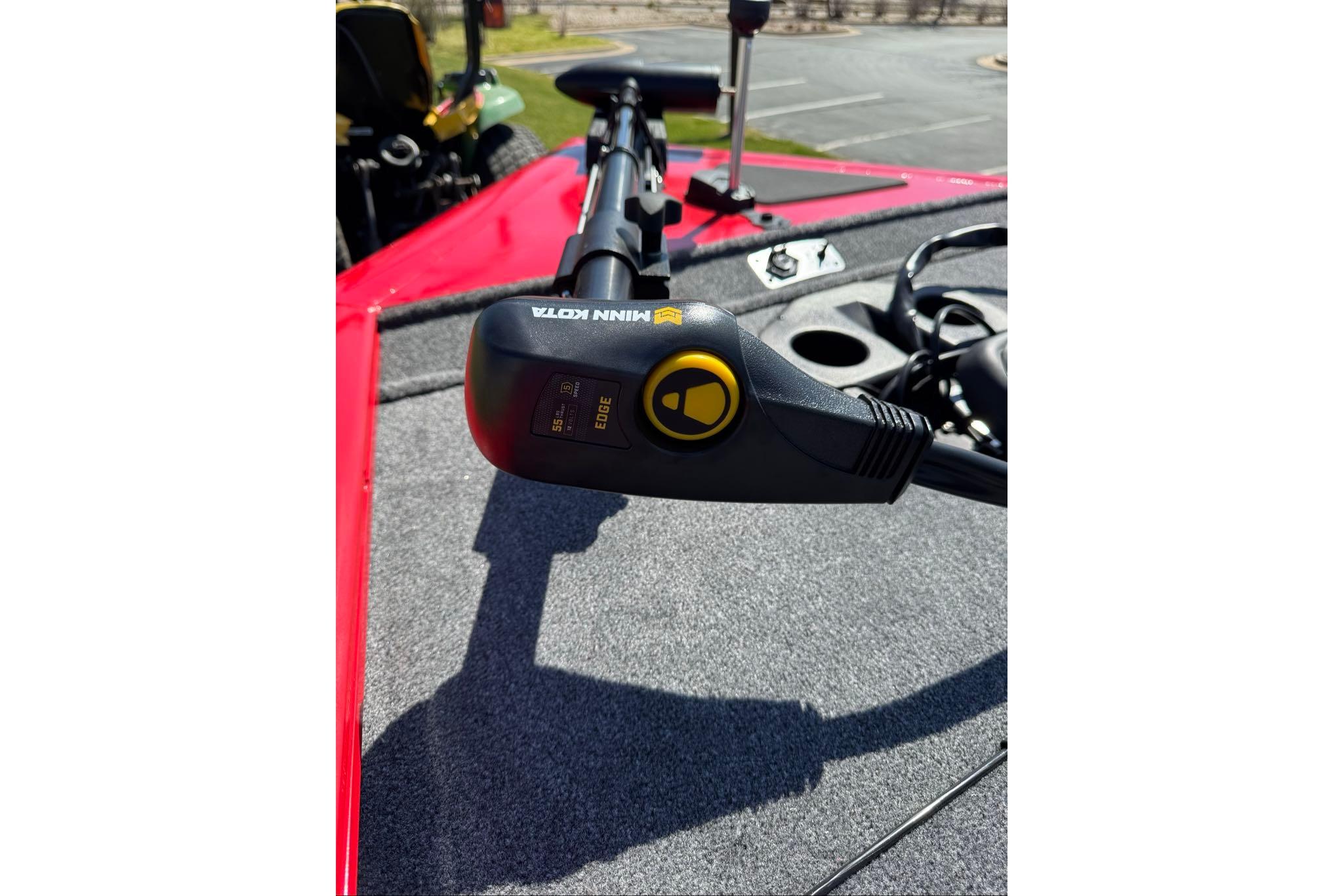 2026 Tracker Pro Team 195 boat with Minn Kota trolling motor on deck.
