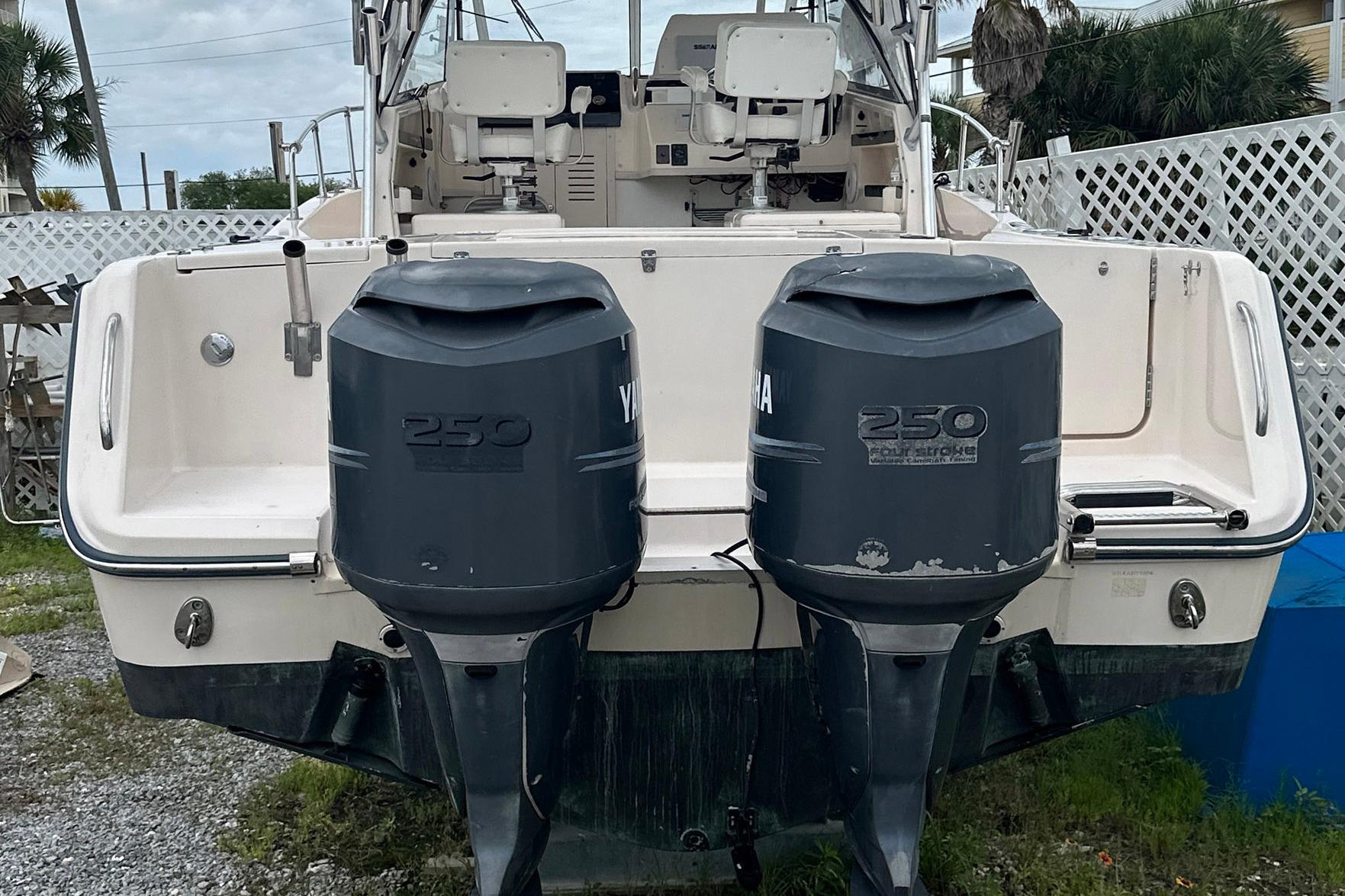 2006 Grady-White Marlin 300 boat with twin Yamaha 250 outboard engines.