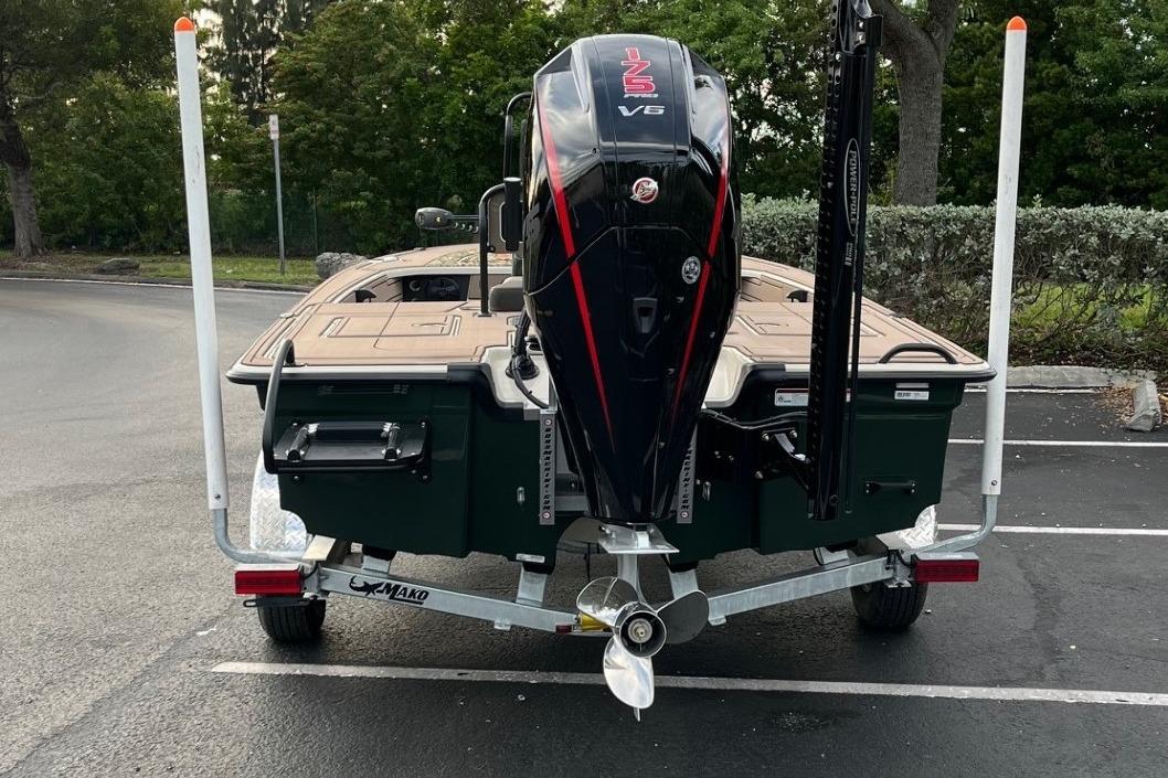 2026 Mako 18 Pro Skiff Backwater Edition with powerful outboard motor.