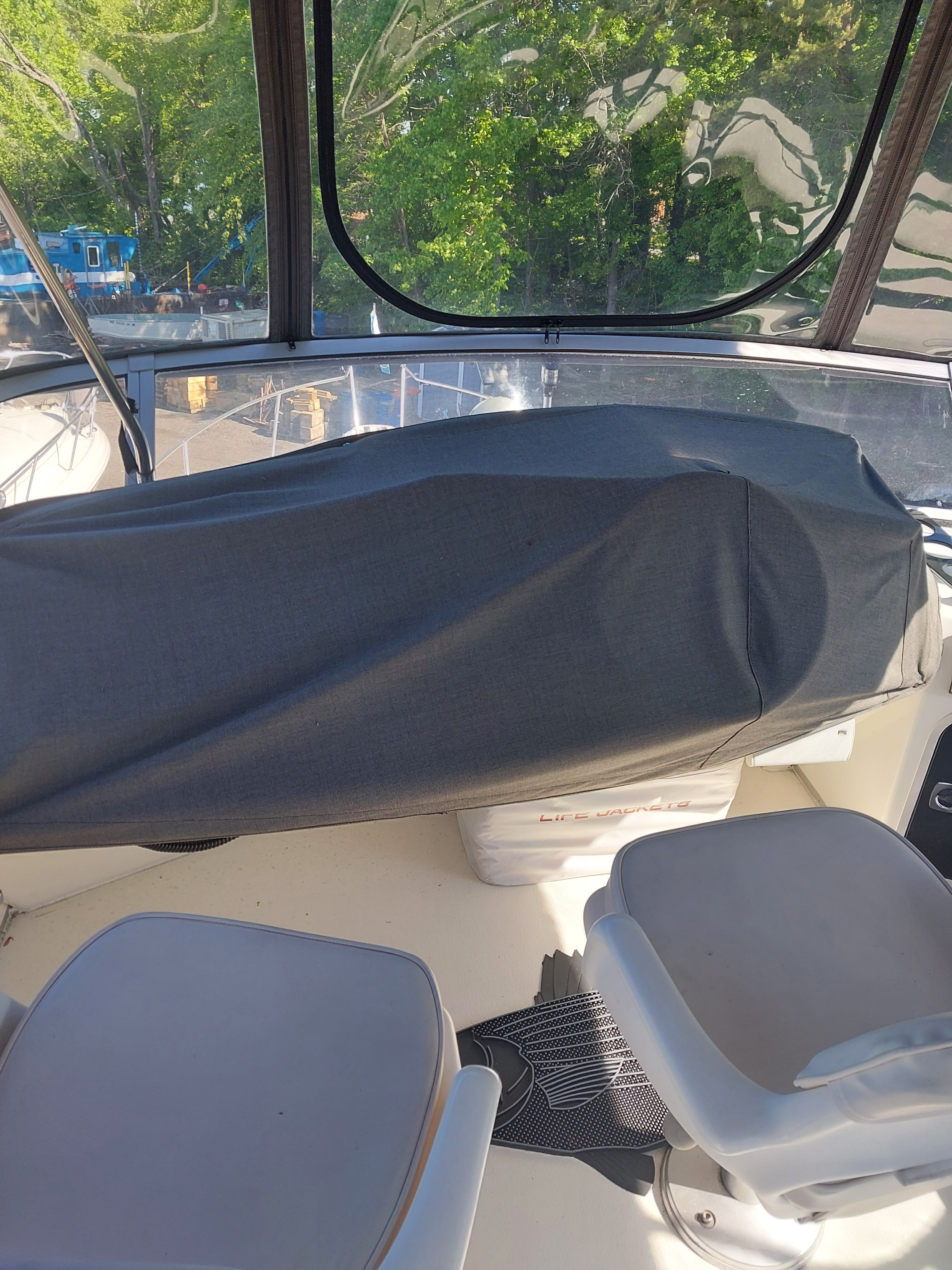 Interior of a 1991 Sea Ray 370 Sedan Bridge.