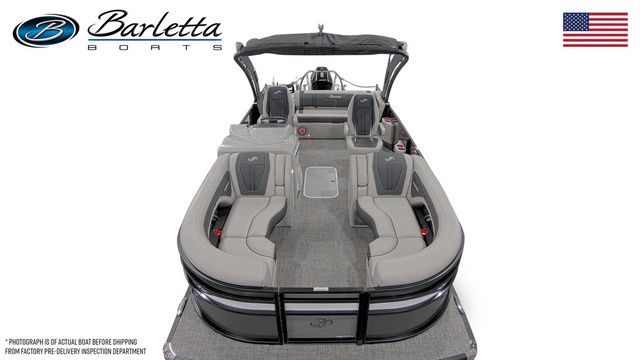 Barletta Corsa 23UCA 2026 pontoon boat with luxurious seating and sleek design.