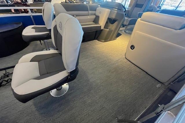 2026 Sun Tracker Fishin' Barge 20 DLX interior with comfortable seating and modern design.