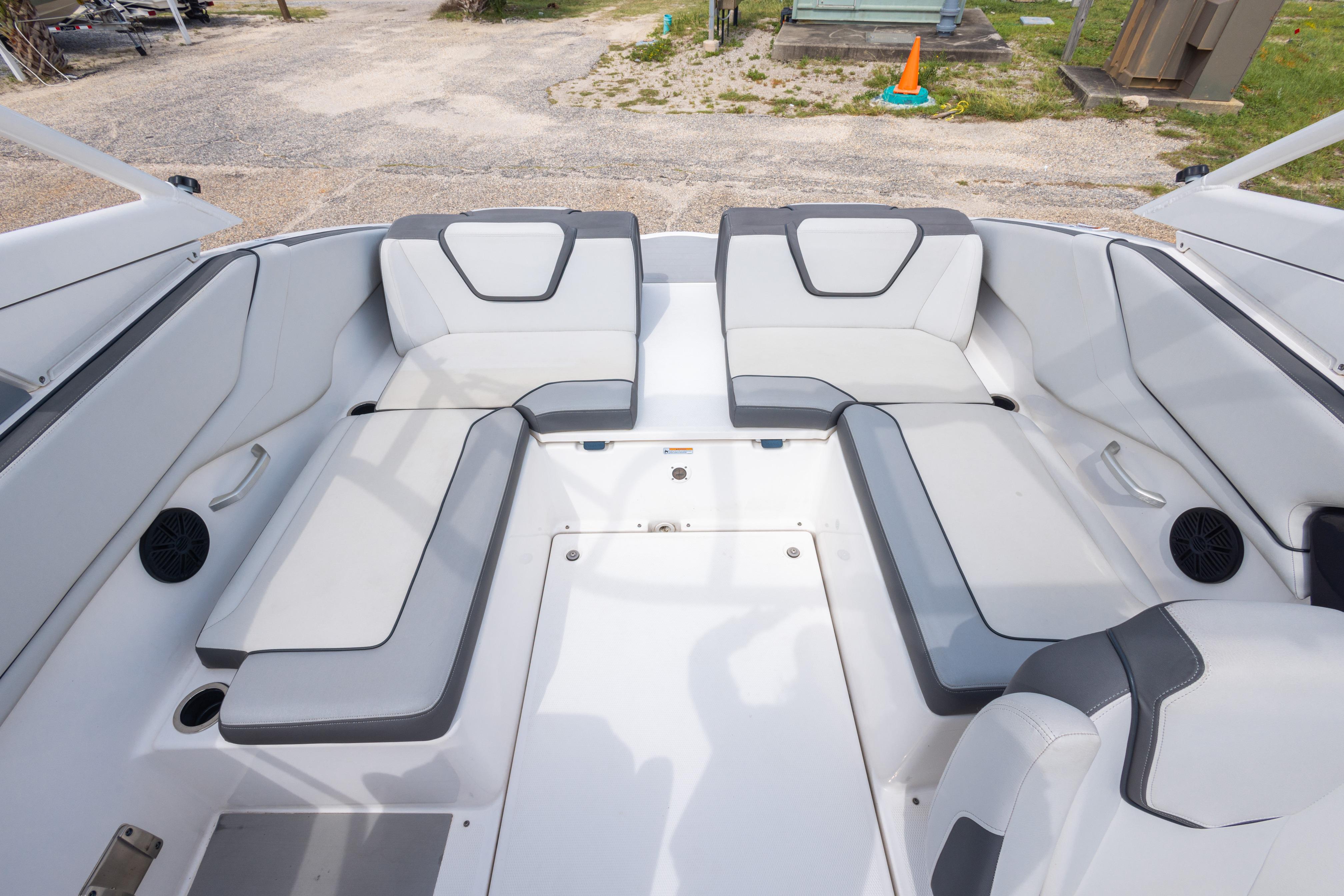 2021 Yamaha Boats AR250 interior with spacious seating and modern design.