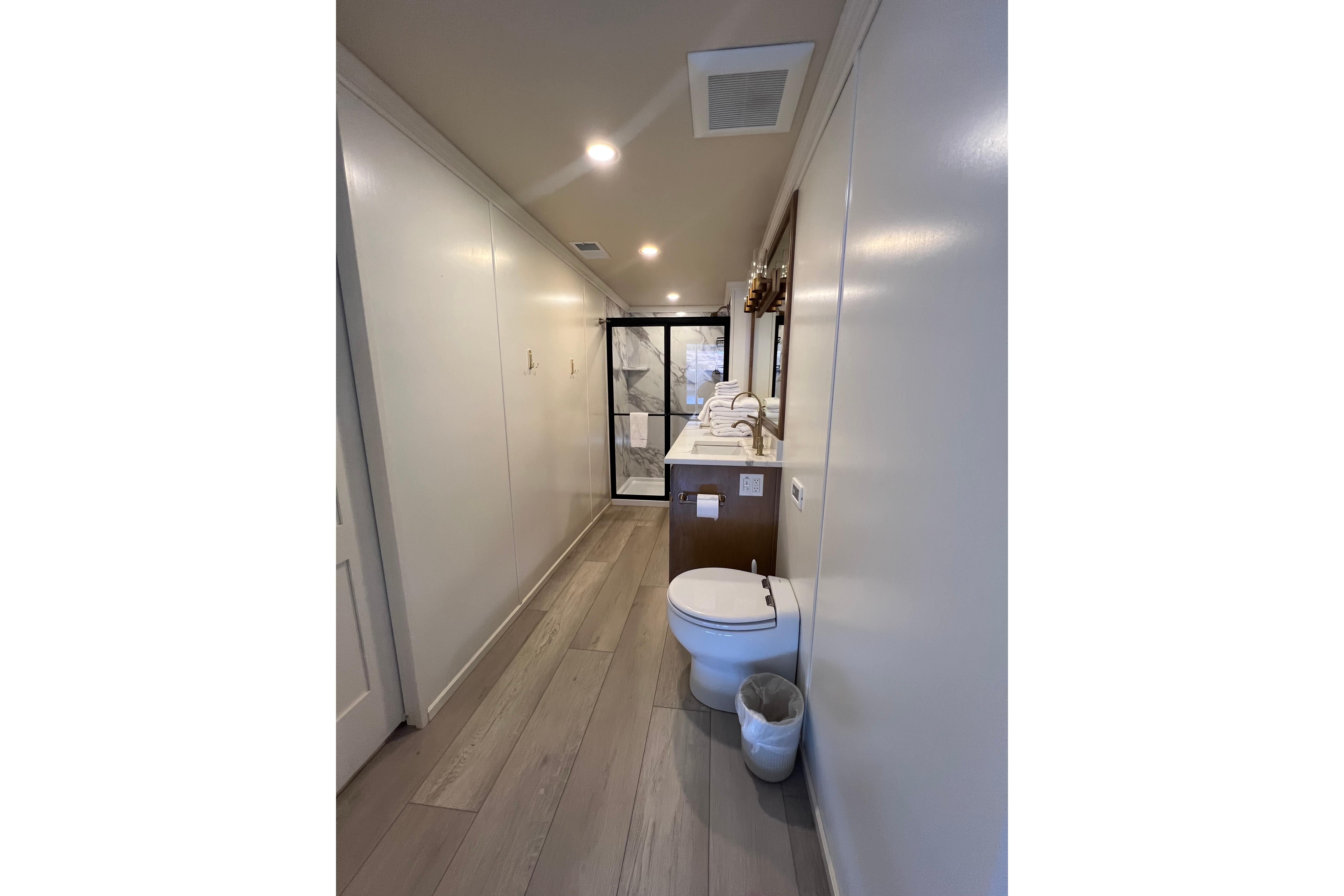 Modern bathroom in 2025 Sumerset Excellence Multiple Shares houseboat, featuring sleek design and amenities.