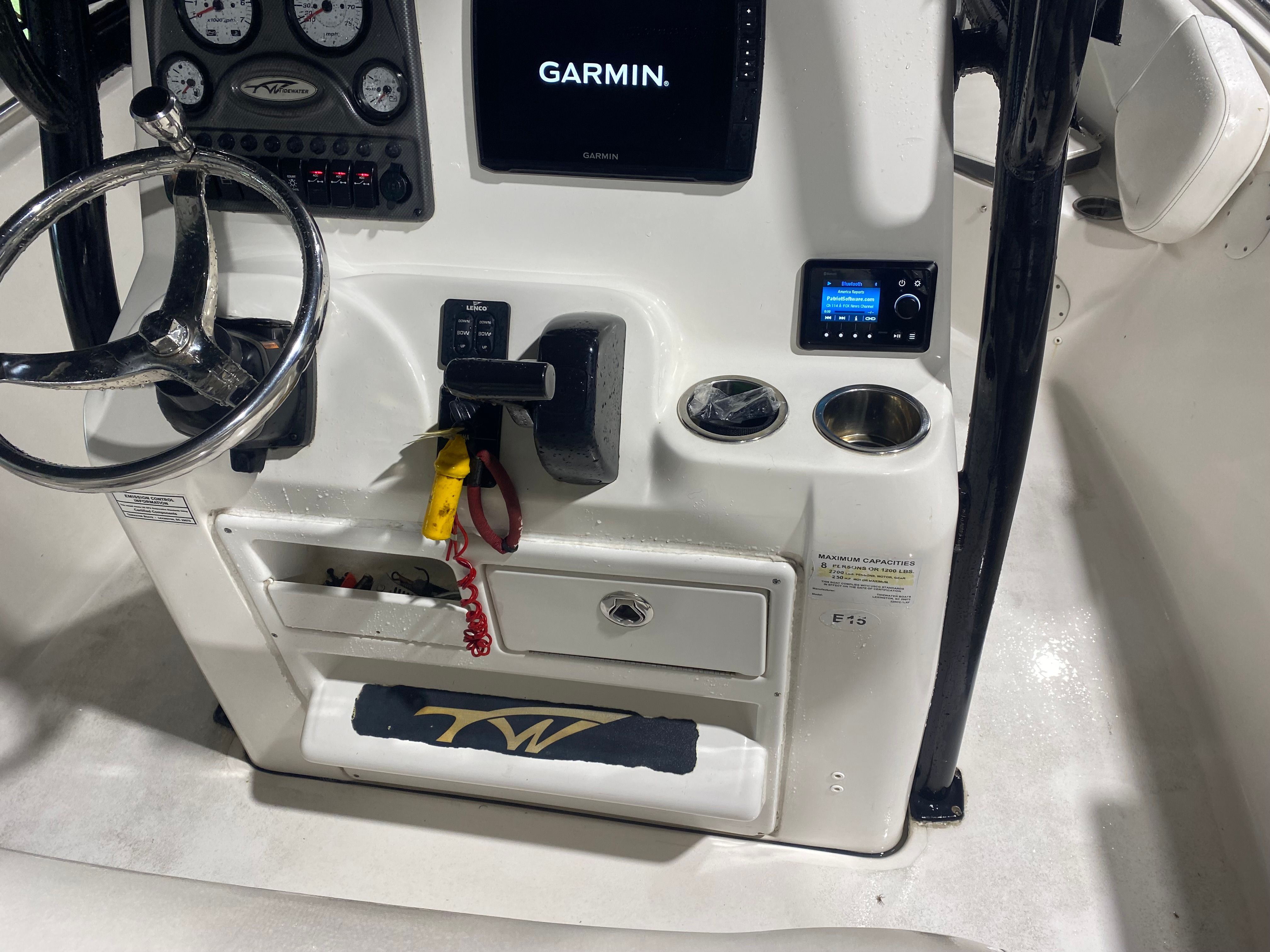 Interior view of 2015 Tidewater 220 CC Adventure boat cockpit.