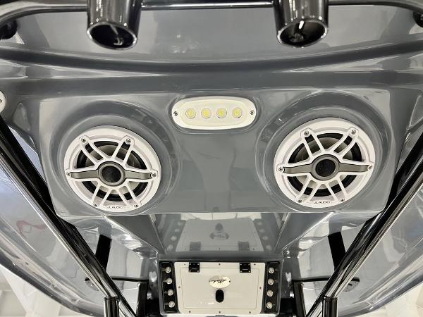 Speakers and lighting on a 2023 Tidewater 232 CC Adventure boat.