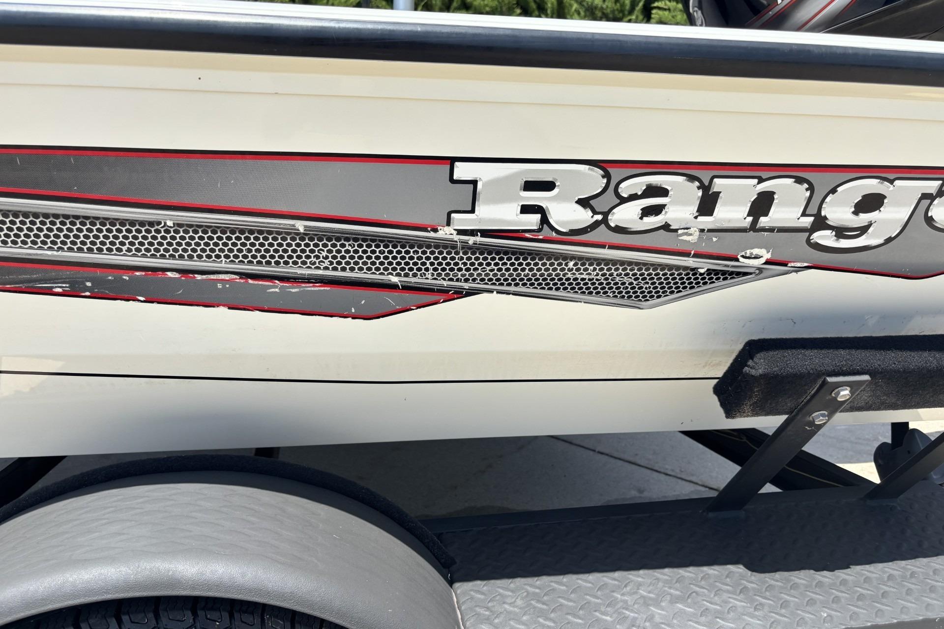 2017 Ranger RT178C boat side view with logo and trailer detail.