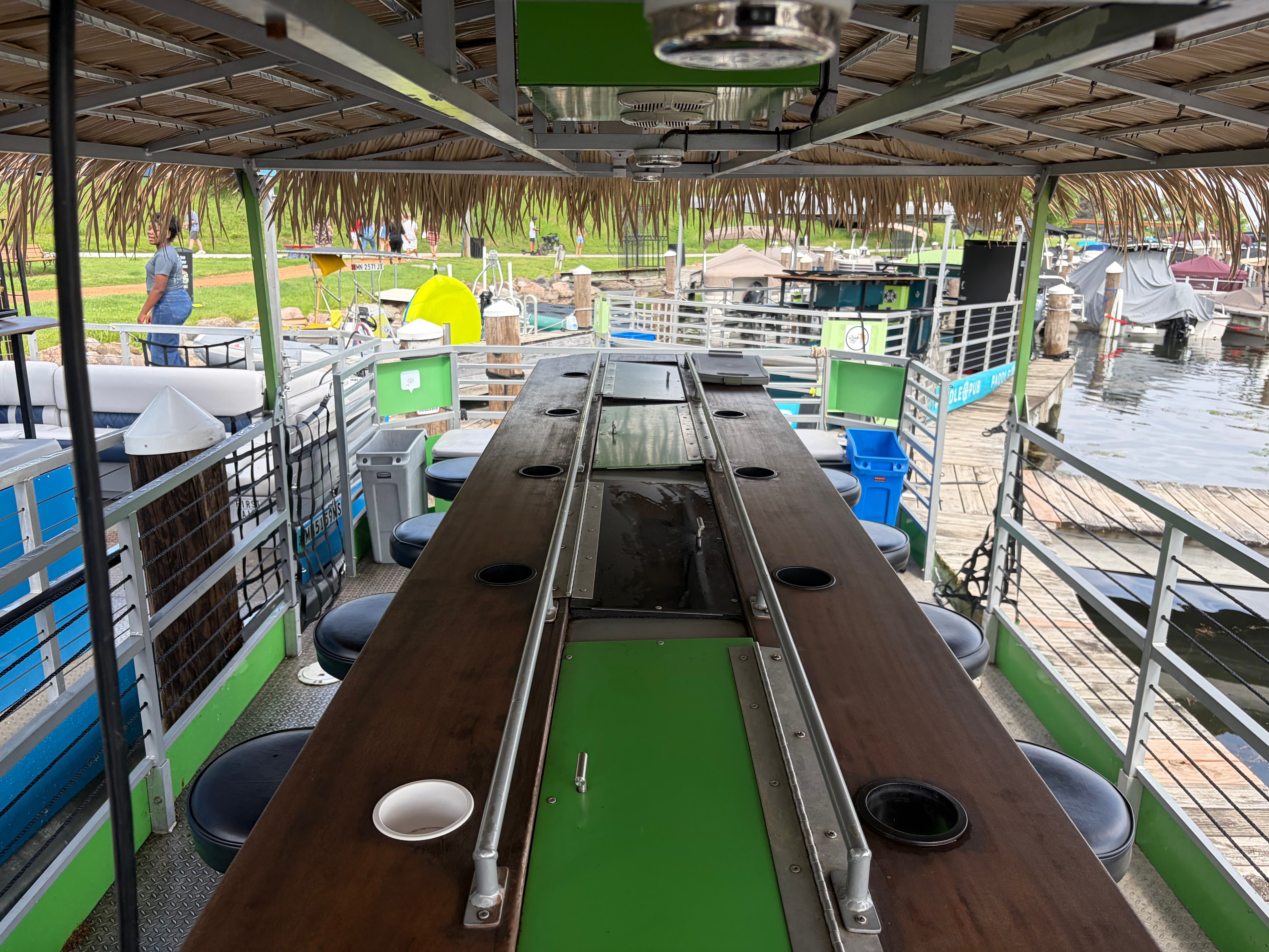 Interior view of a 2018 Cascade Cycleboat at the dock.