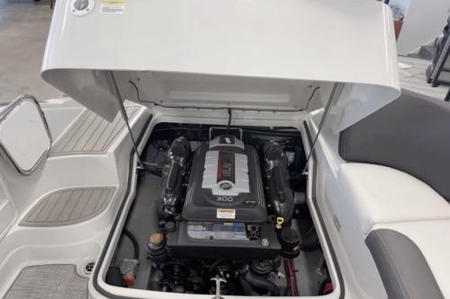 2026 Crownline Eclipse E255 boat engine compartment with open hatch.
