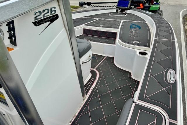 2015 Robalo 226 Cayman boat interior with sleek black and white design.
