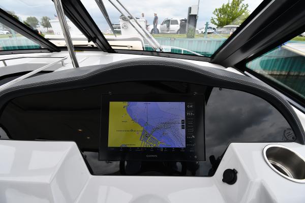 2021 Regal 35 Sport Coupe dashboard with navigation display, showcasing modern boating technology.