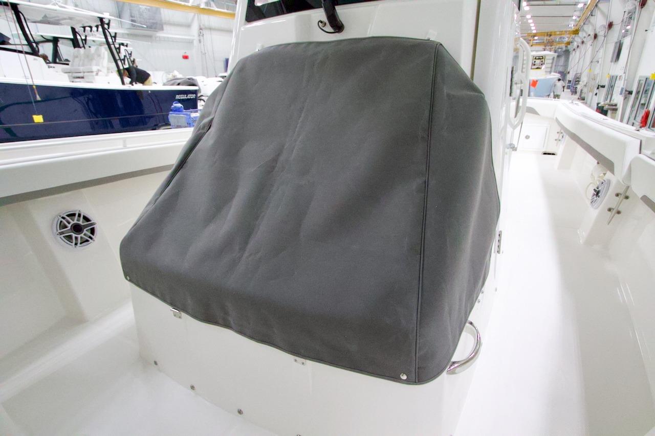 2026 Regulator 31 boat console covered in a protective gray fabric.