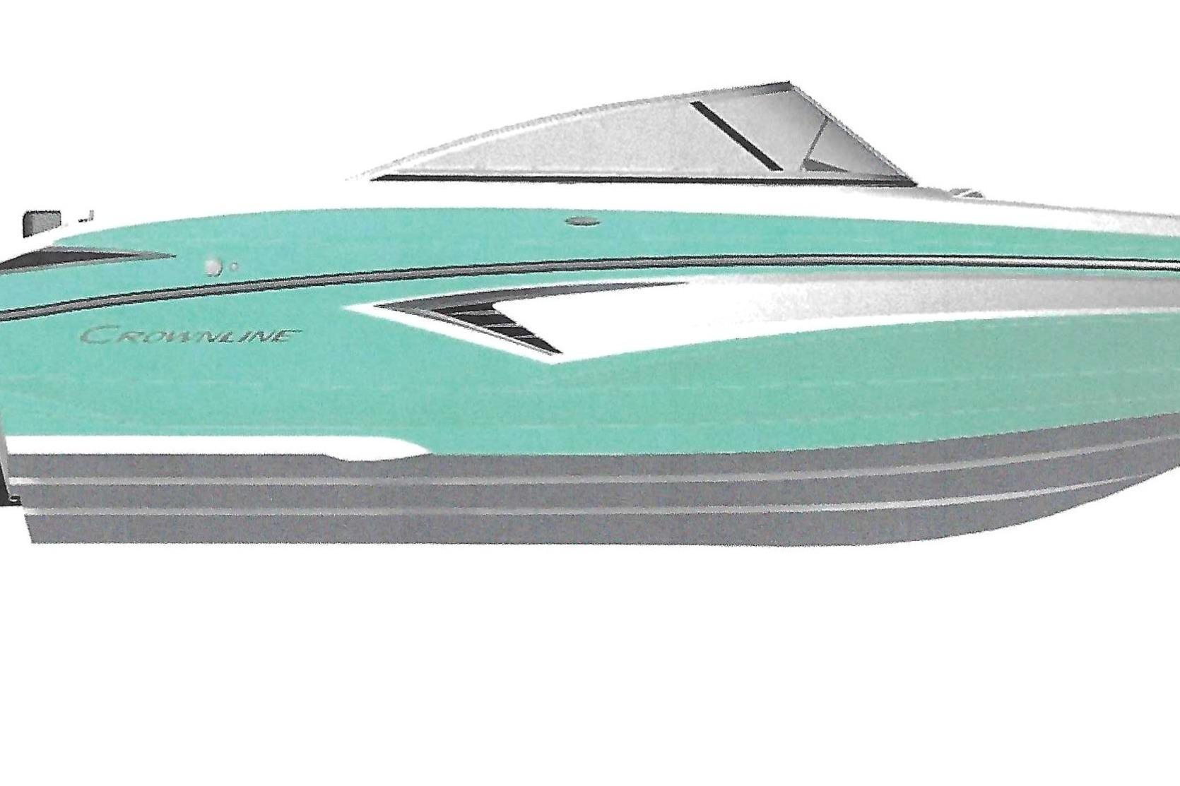2027 Crownline 220 SS LPX boat, sleek design, turquoise and white color scheme.