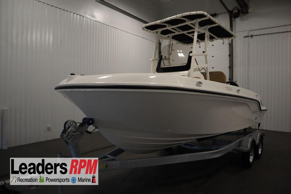 2026 Bayliner Trophy T20CC boat on trailer in indoor showroom.