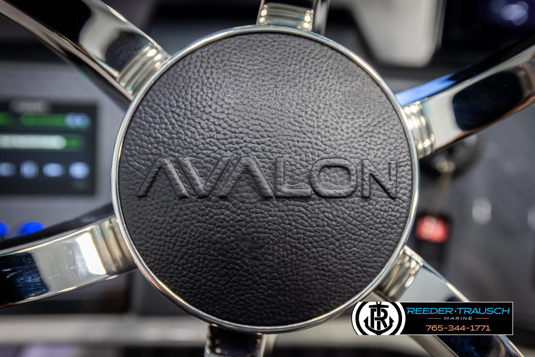 Close-up of Avalon 2585 Excal VRBW 2025 steering wheel with logo.