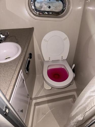 2005 Four Winns 298 Vista boat bathroom with sink and toilet.