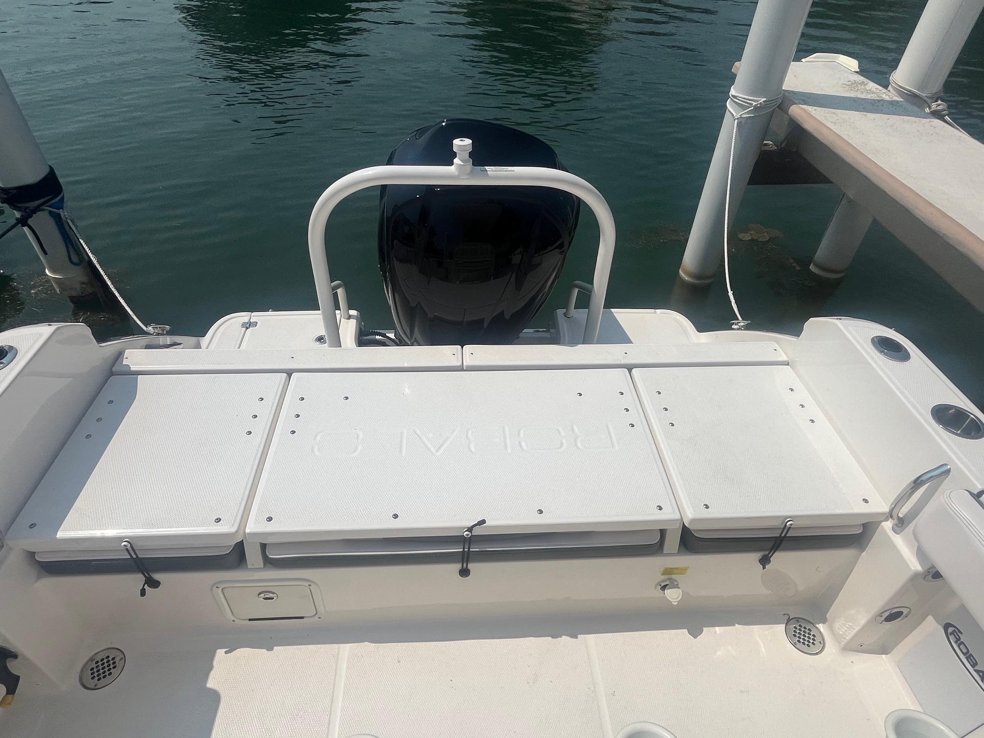 2020 Robalo R230 Center Console boat stern view at dock.