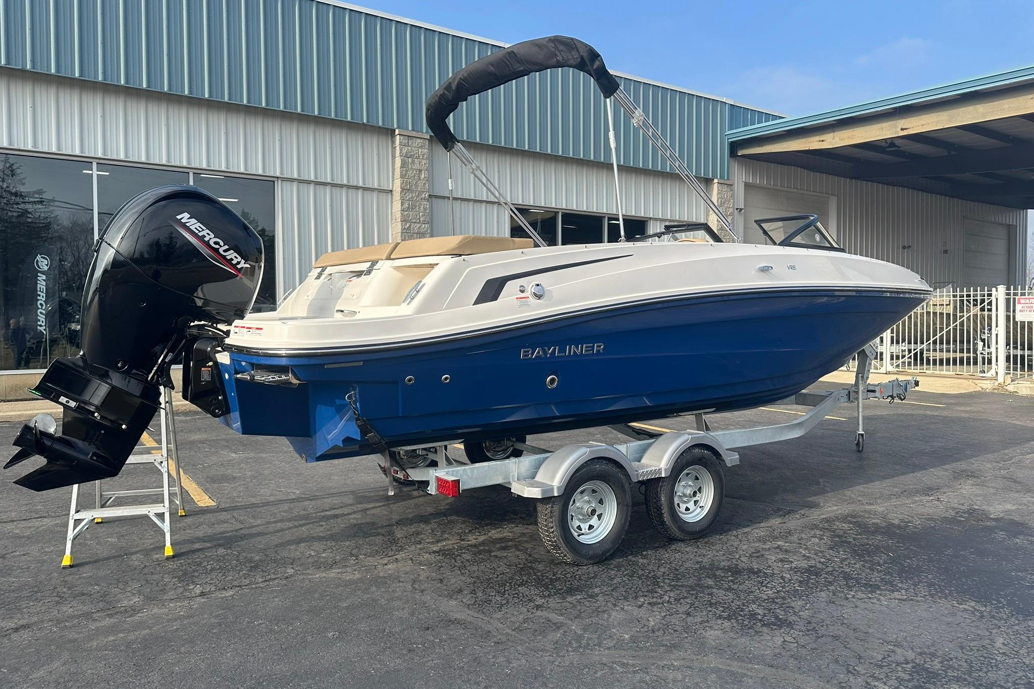2026 Bayliner VR6 Bowrider OB on trailer, featuring Mercury outboard motor.