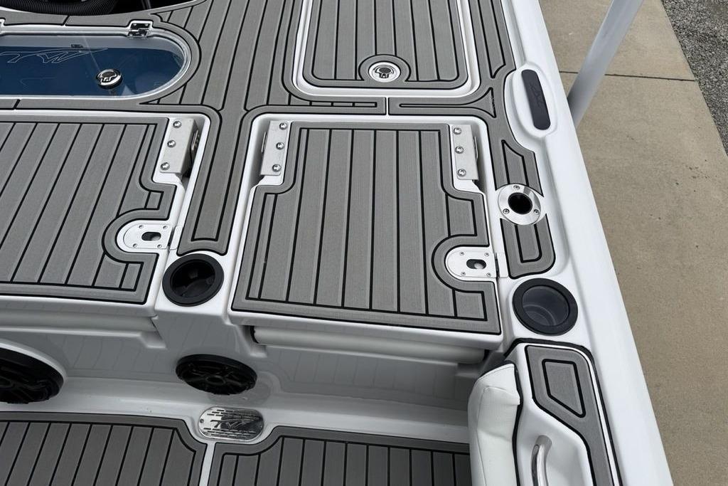 2026 Tidewater 2500 Carolina Bay boat deck with sleek gray and black design.