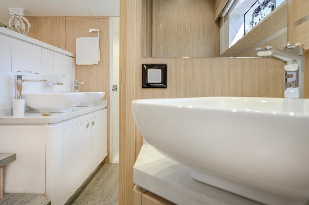 Luxurious bathroom in Privilege Signature 510 yacht, year 2025.