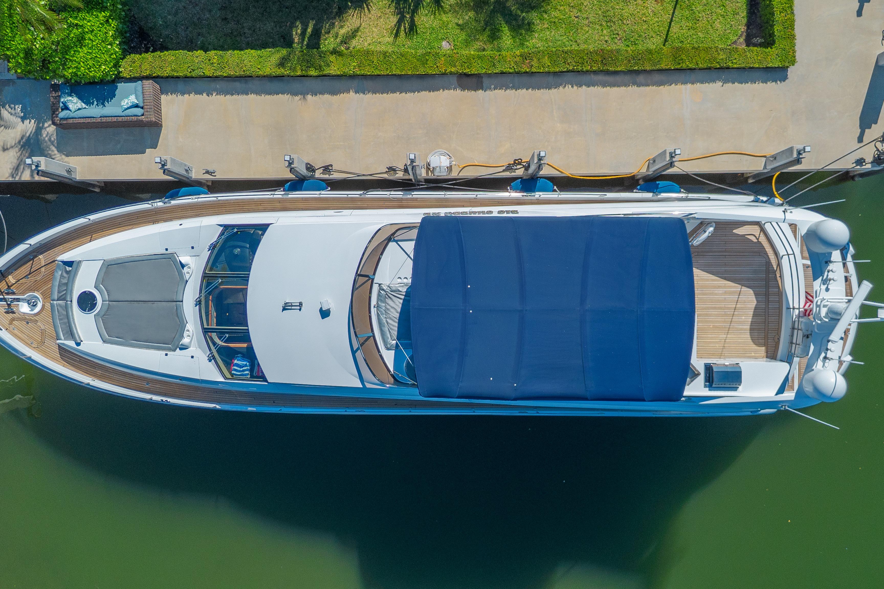 Aerial view of a 2006 Sunseeker 75 Yacht docked at a marina.