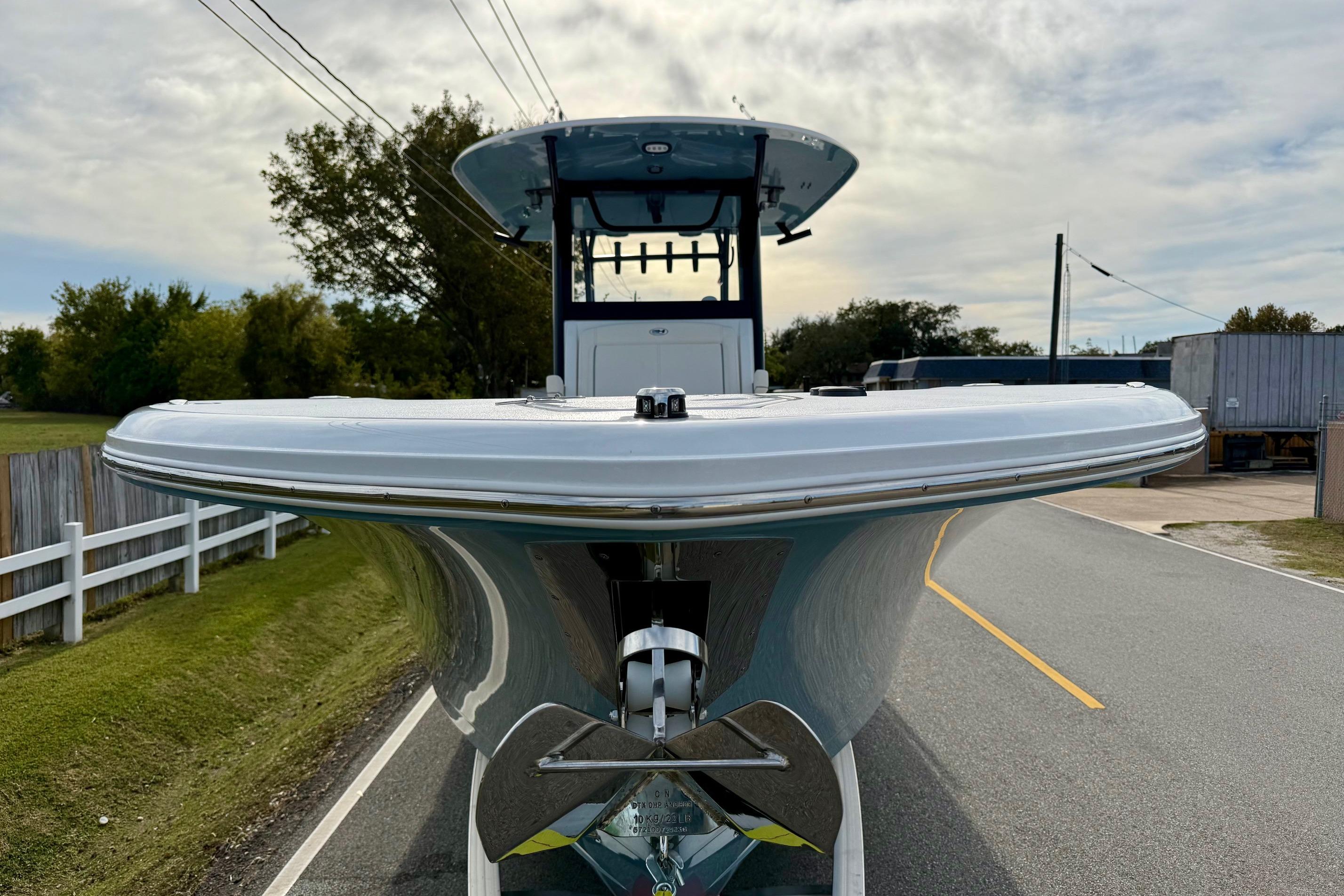 2026 Sea Hunt Gamefish 30 Coffin Box boat on road, front view.