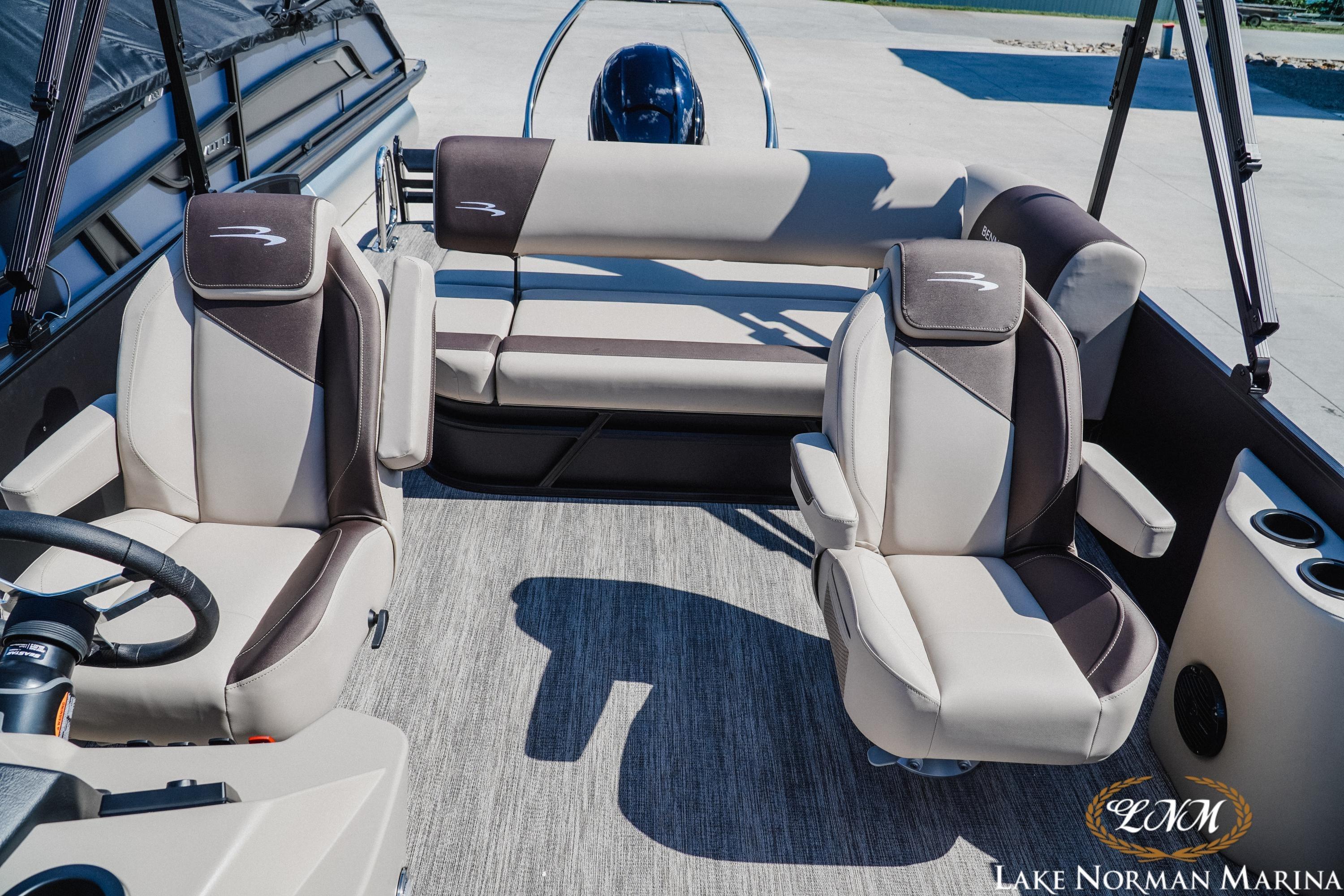2027 Bennington 23ssb boat interior with plush seating and modern design at Lake Norman Marina.