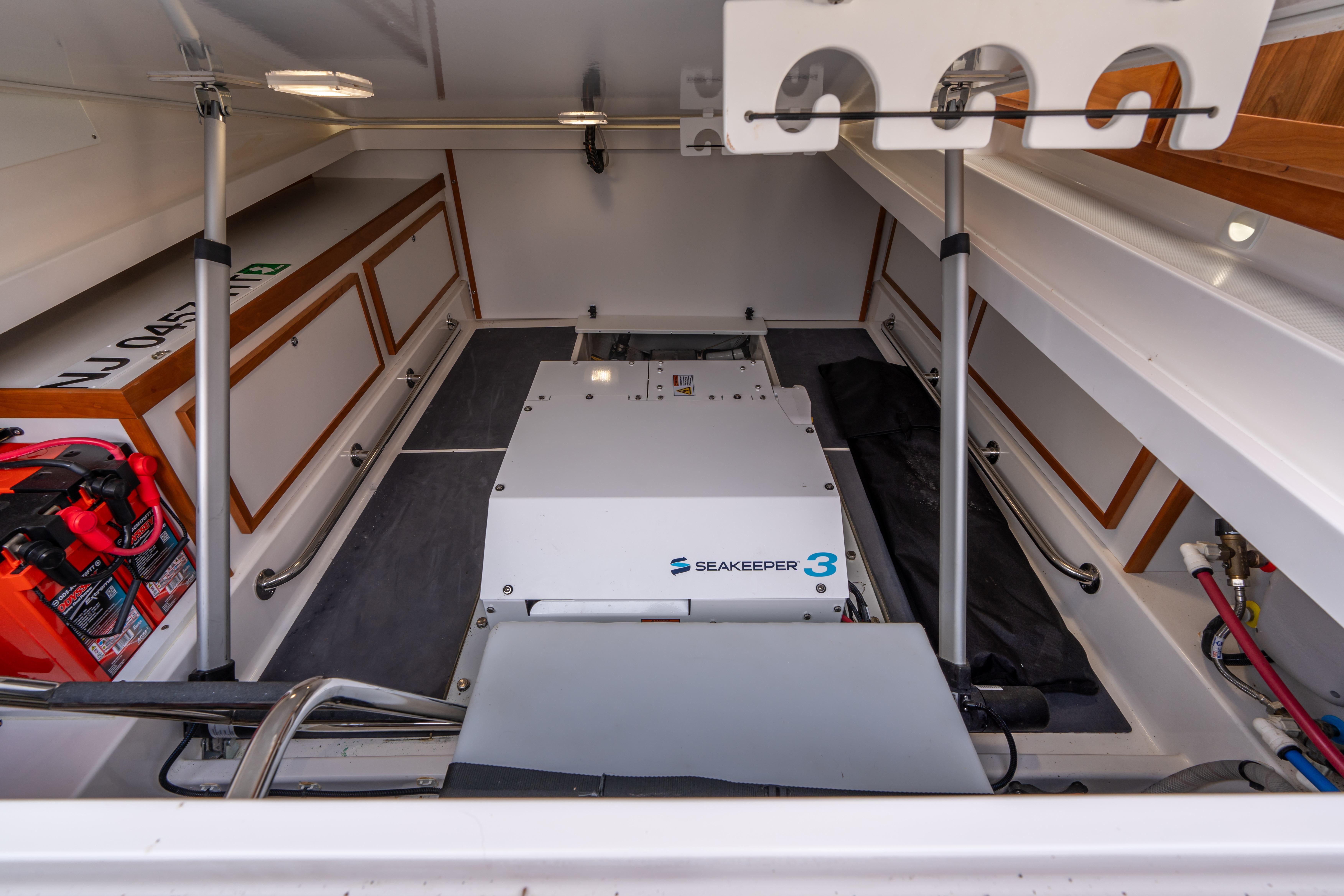 helm deck raised with Seakeeper 3 gyro stabilizer system.
