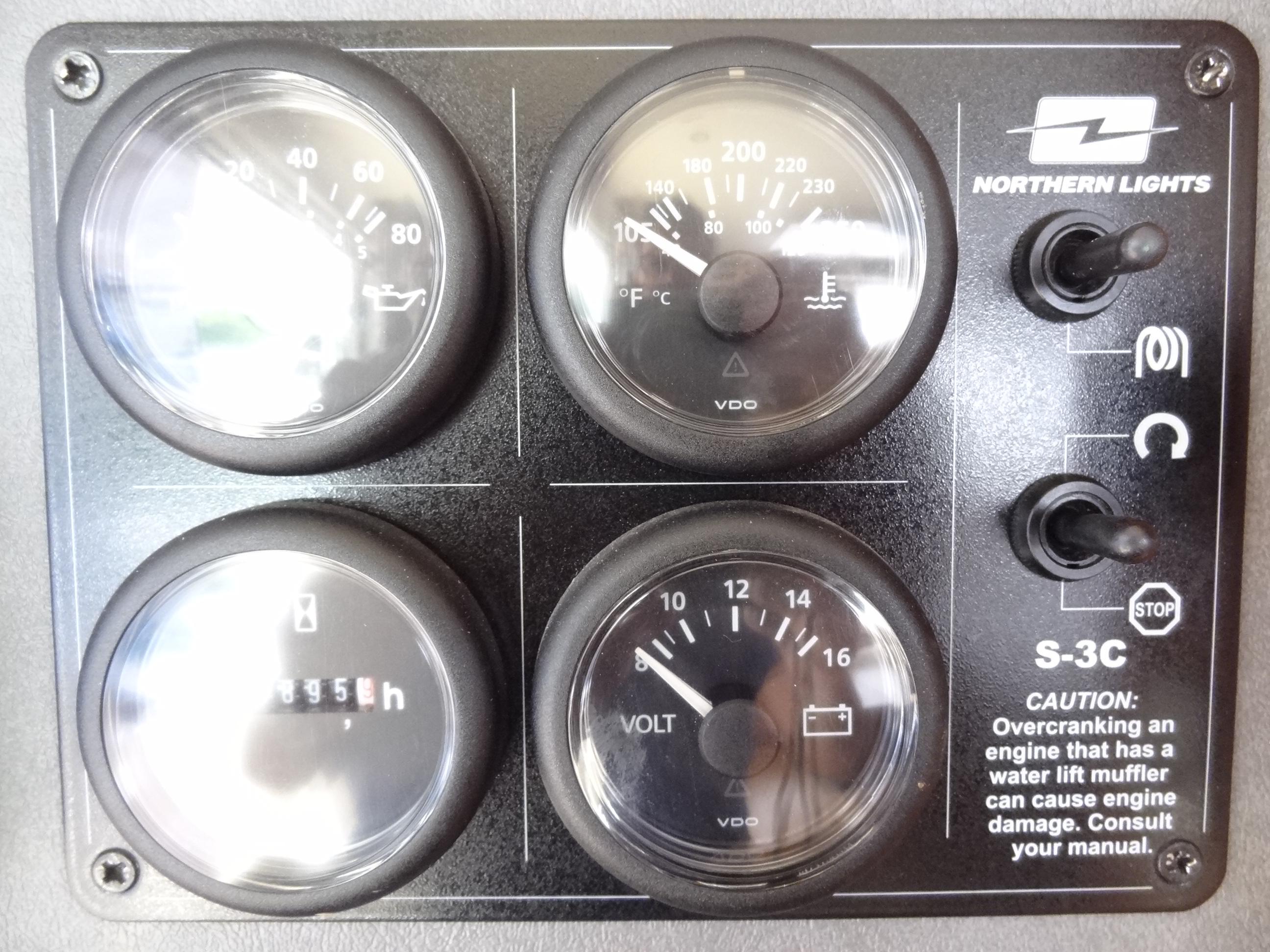 2014 Leopard 58 engine control panel with gauges and switches.