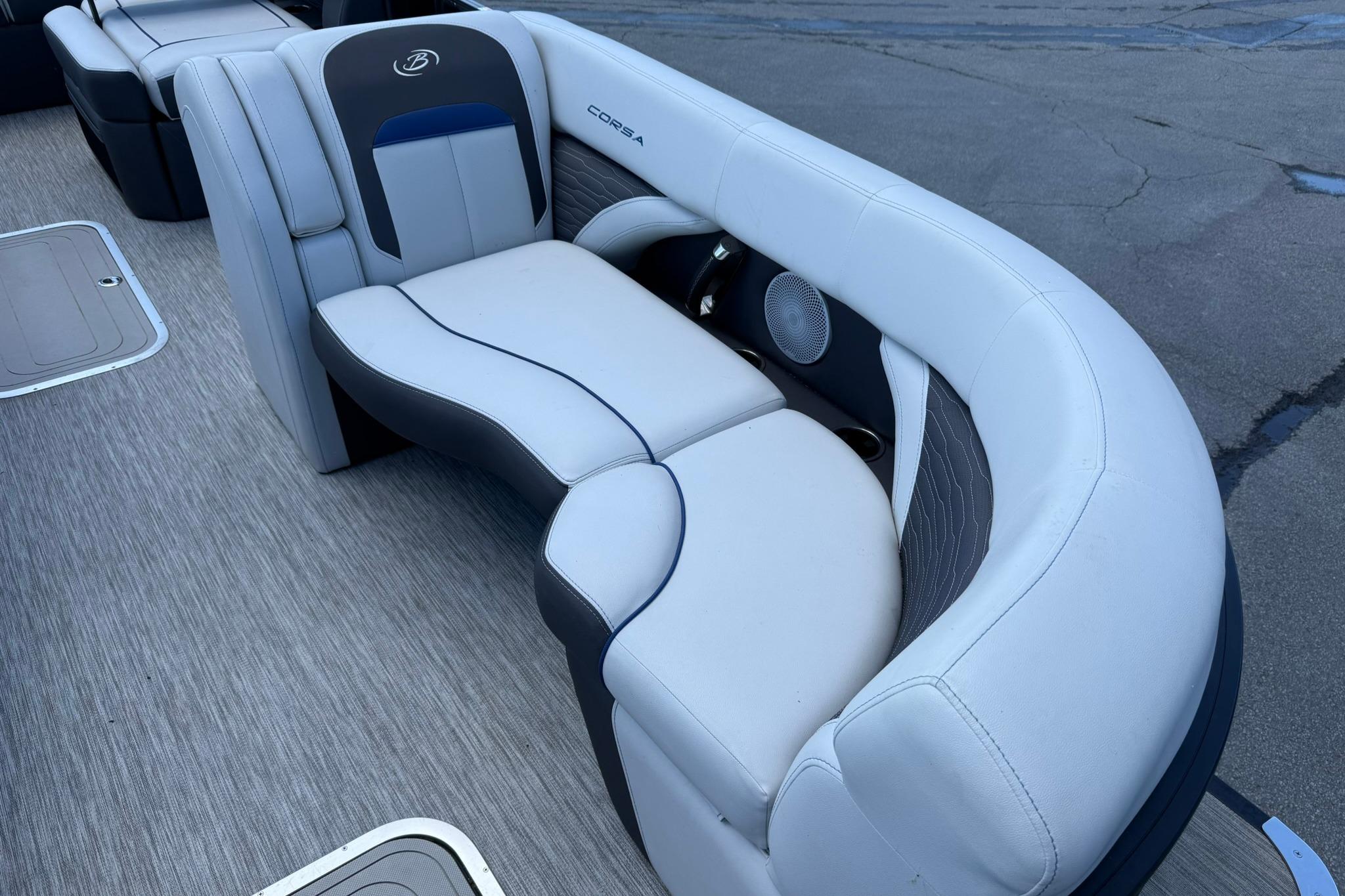 2023 Barletta Corsa 23U boat interior with luxurious white seating and modern design.