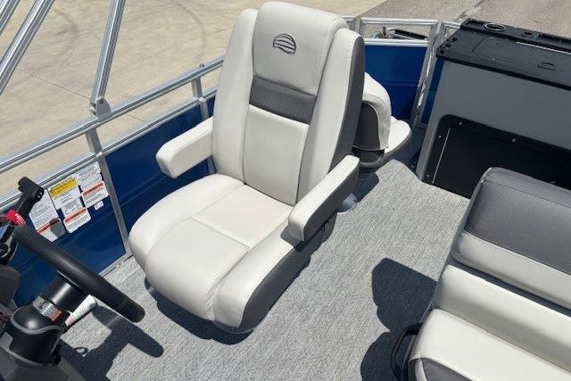 2026 Sun Tracker Fishin' Barge 20 DLX boat interior with comfortable seating.