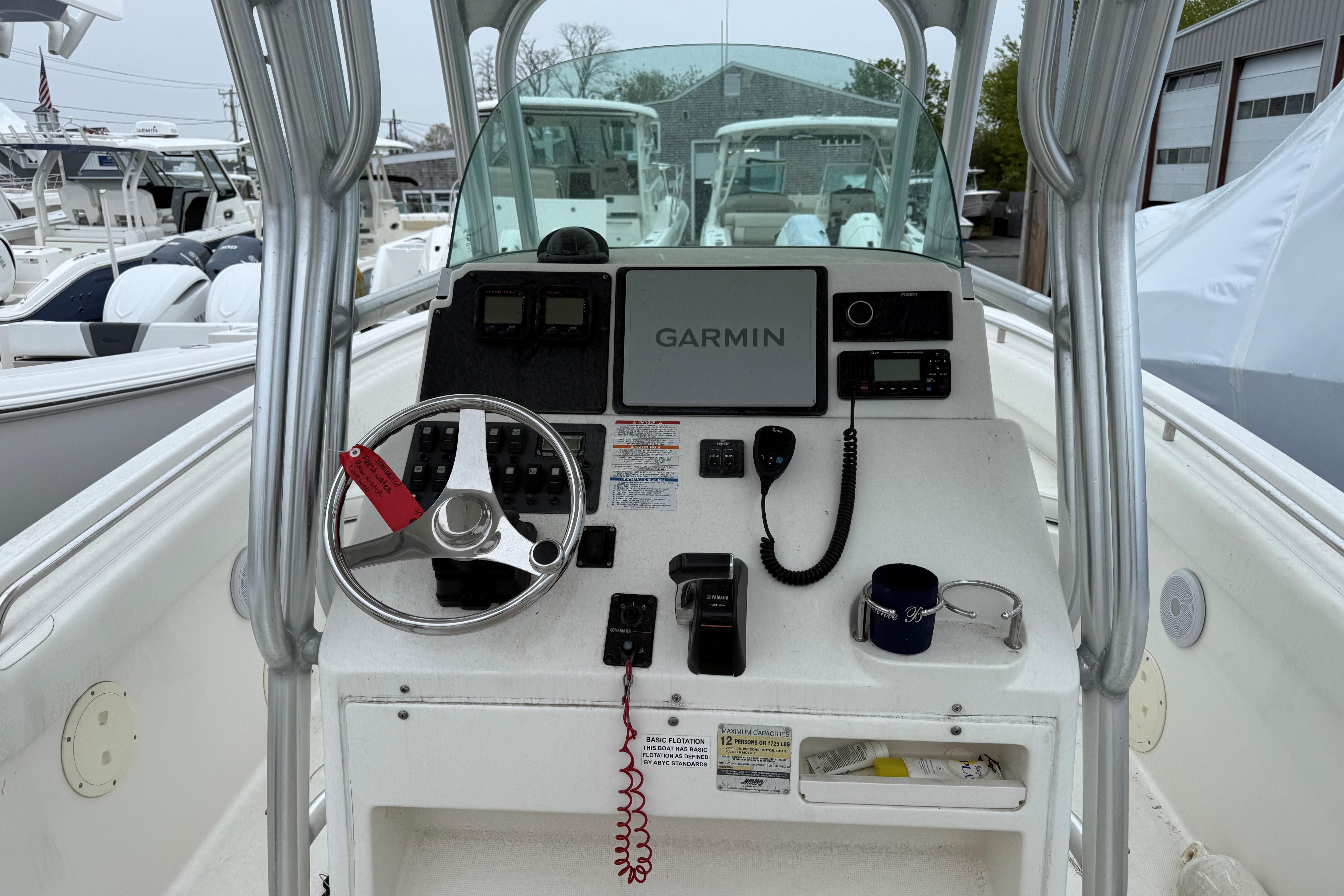 2009 Robalo R240 Center Console boat dashboard with Garmin navigation system.