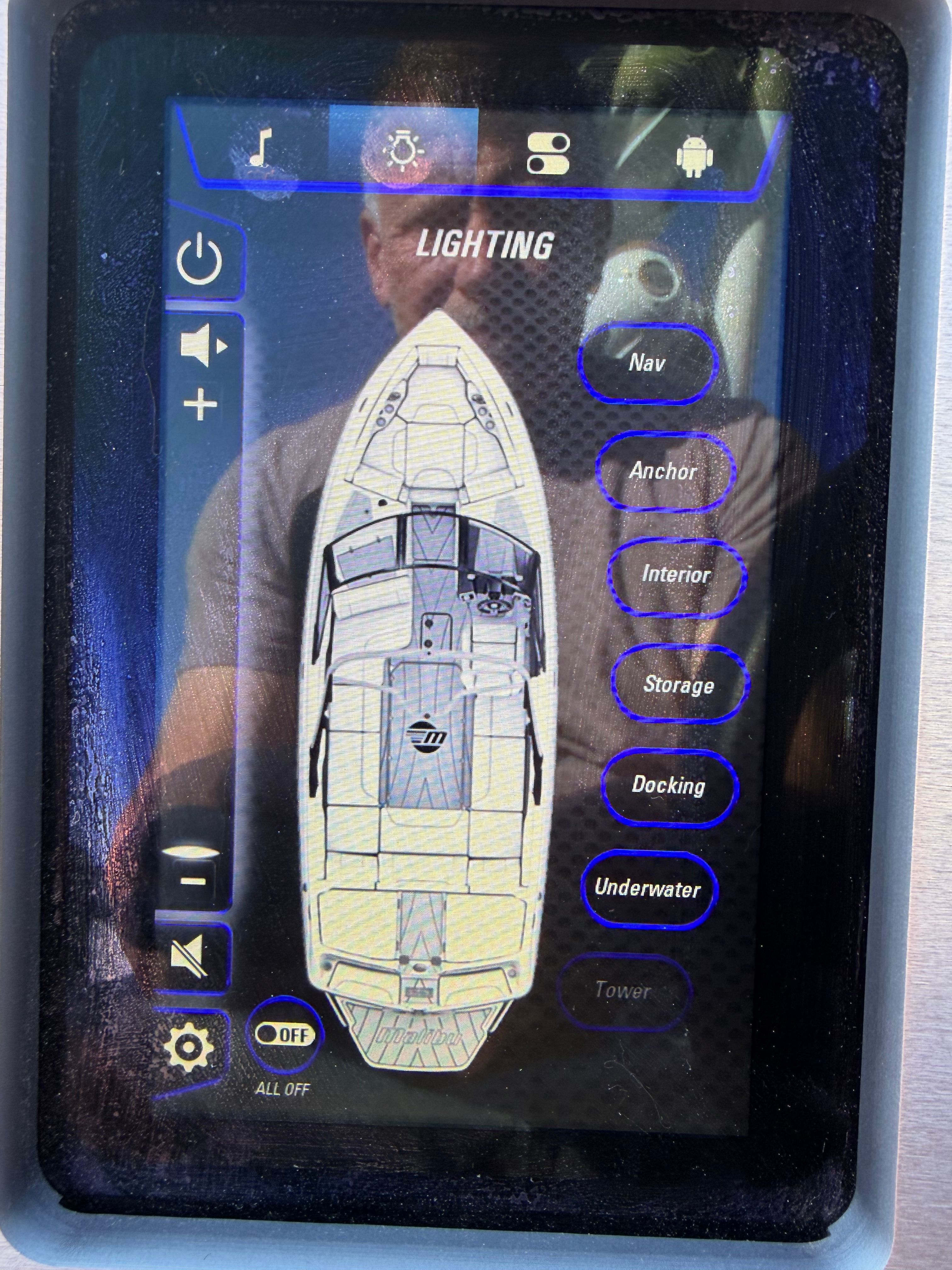 Touchscreen control for lighting and functions of the Malibu Wakesetter 23 LSV.