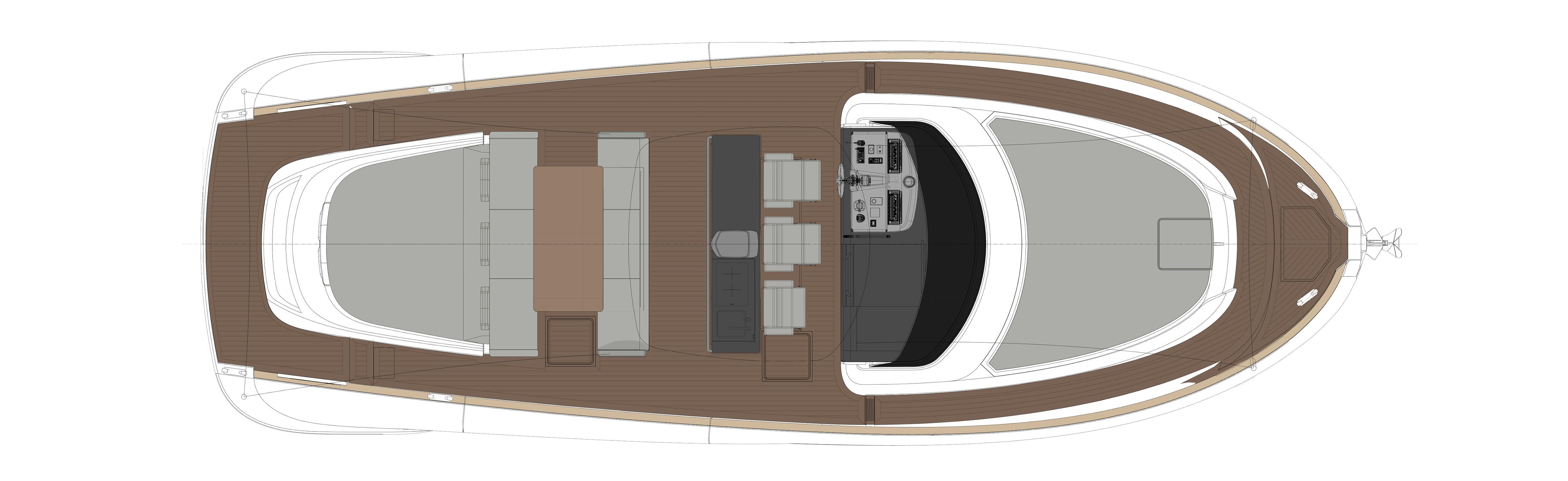Top view of 2024 Solaris Power 48 OPEN yacht layout.